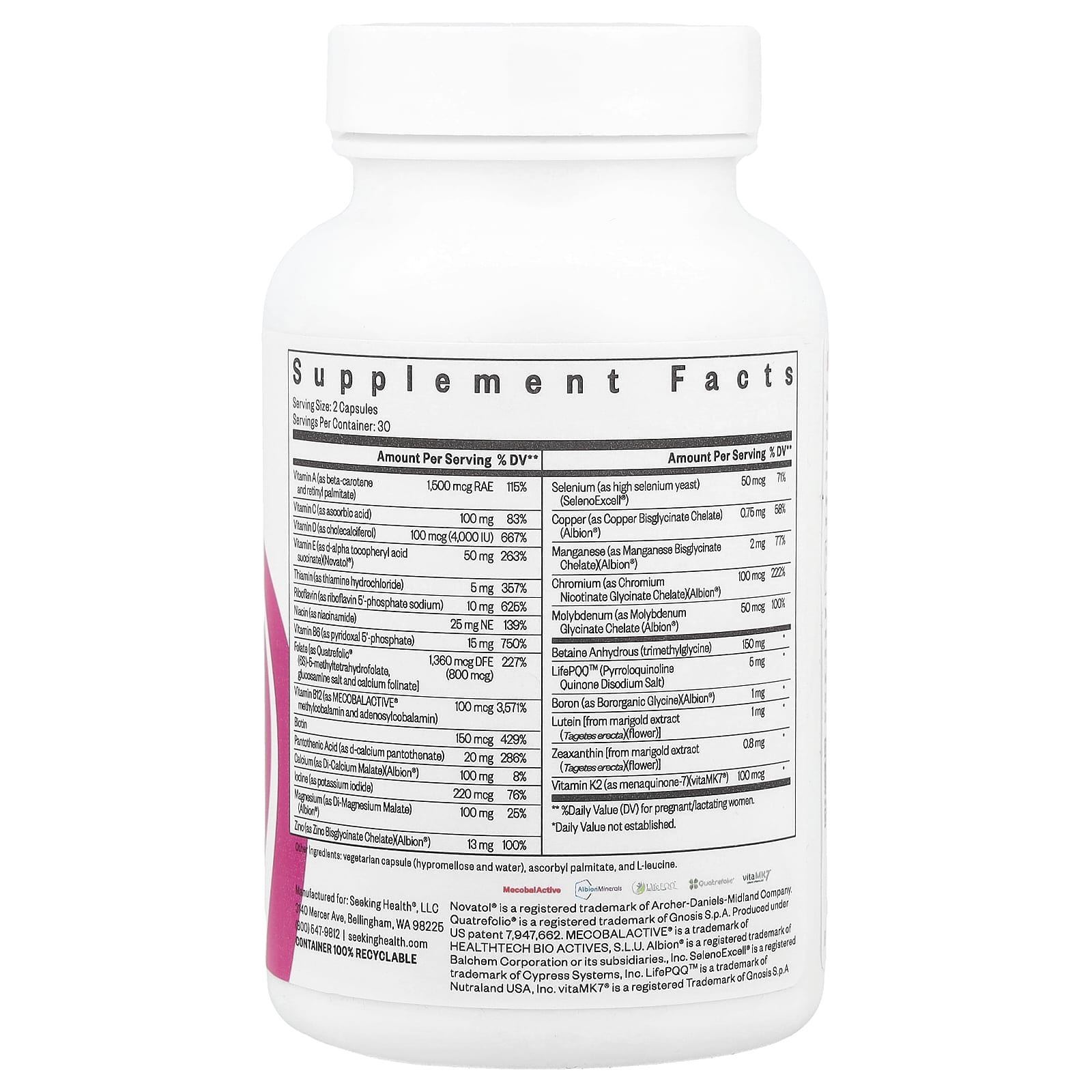 Seeking Health, Prenatal Essentials, 60 Capsules UPC 810007521527 | HiLife Vitamins