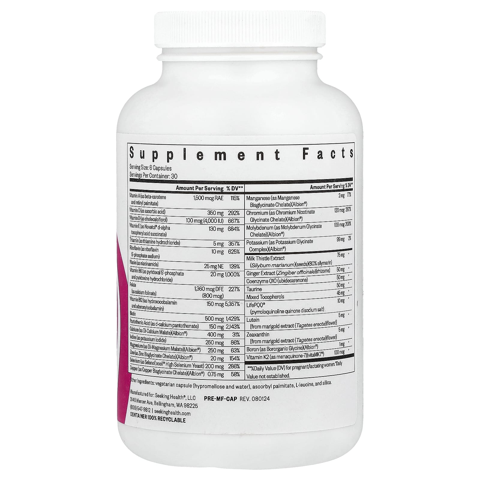 Seeking Health, Optimal Prenatal MF, 180 Capsules UPC 810007521541 | HiLife Vitamins