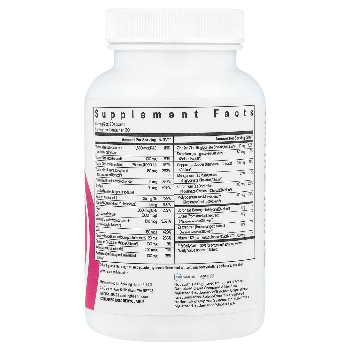 Seeking Health, Prenatal Essentials MF, Methyl-Free, 60 Capsules UPC 810007521596 | HiLife Vitamins