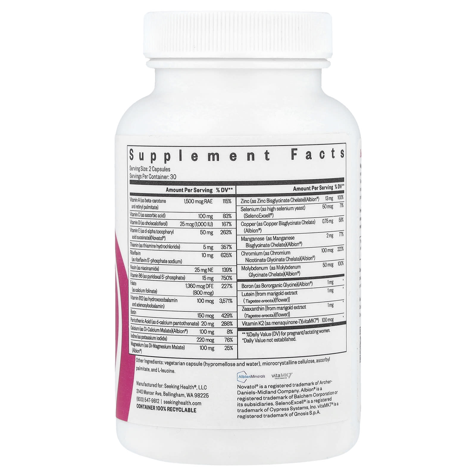 Seeking Health, Prenatal Essentials MF, Methyl-Free, 60 Capsules UPC 810007521596 | HiLife Vitamins