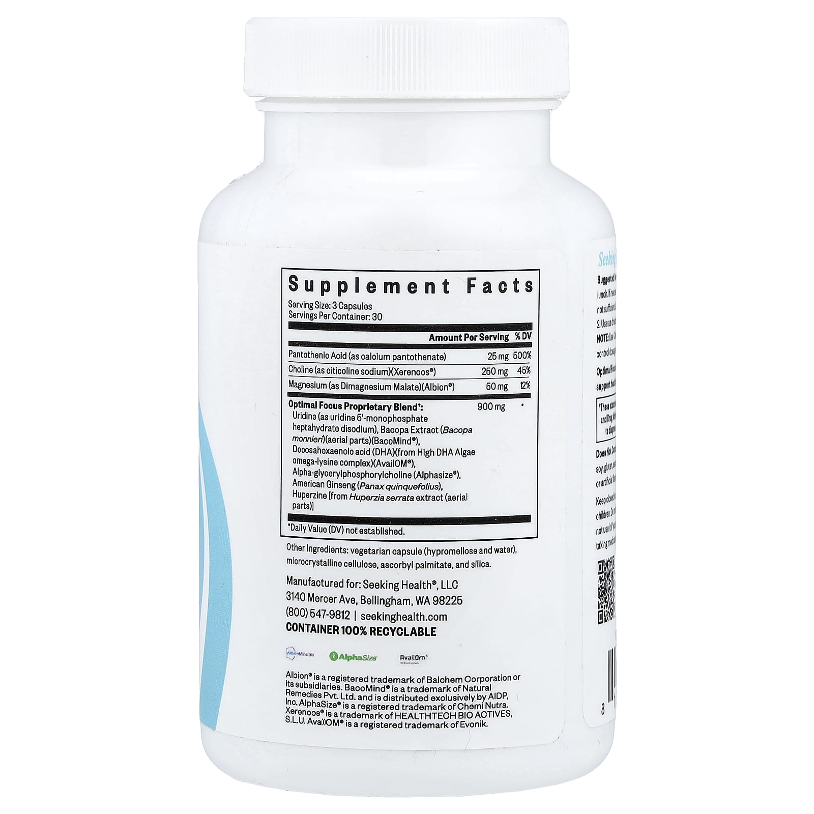 Seeking Health, Optimal Focus, 90 Capsules UPC 810007521824 | HiLife Vitamins