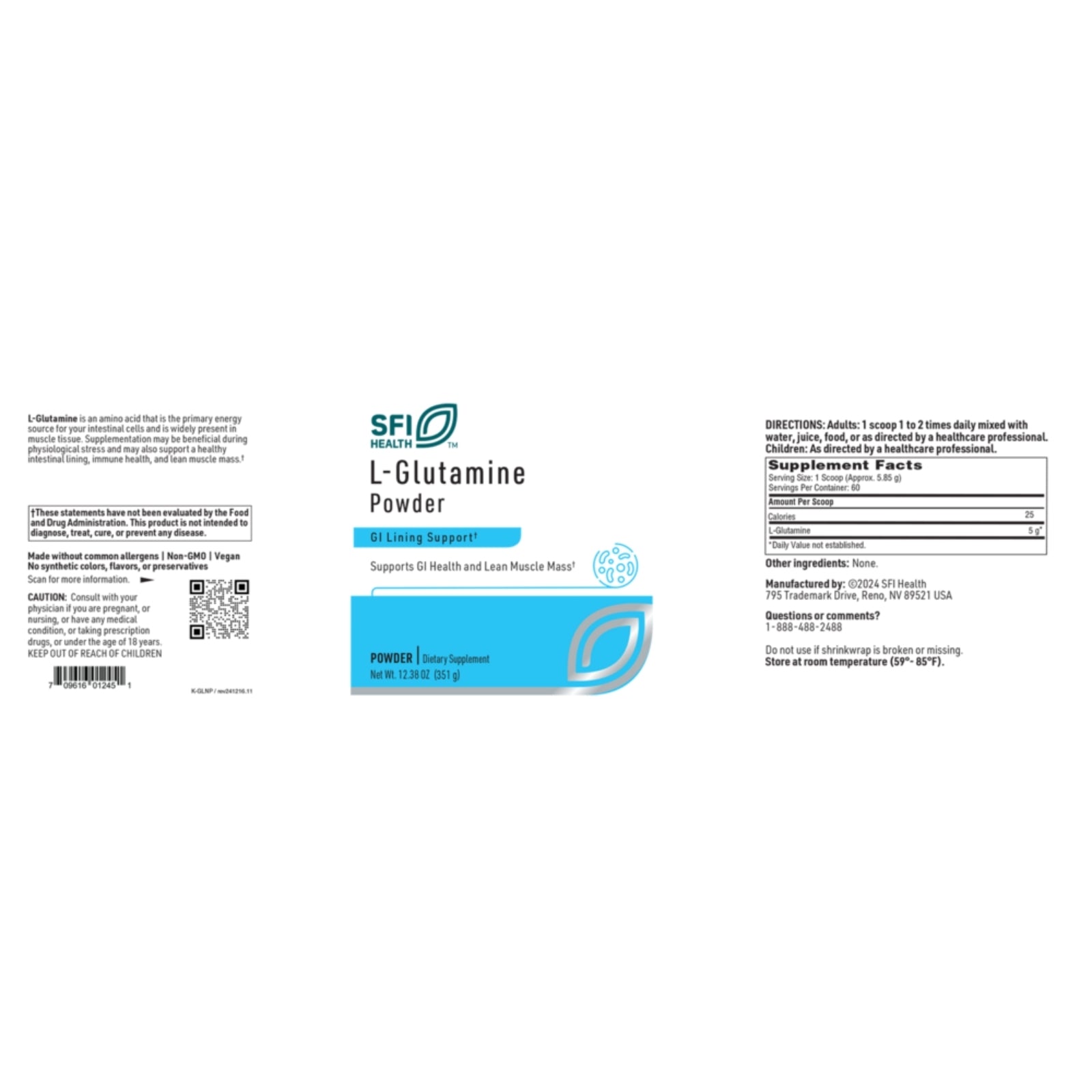 SFI Health, L-Glutamine Powder, 12.38 oz (351 g) UPC 709616012451 | Hilife Vitamins