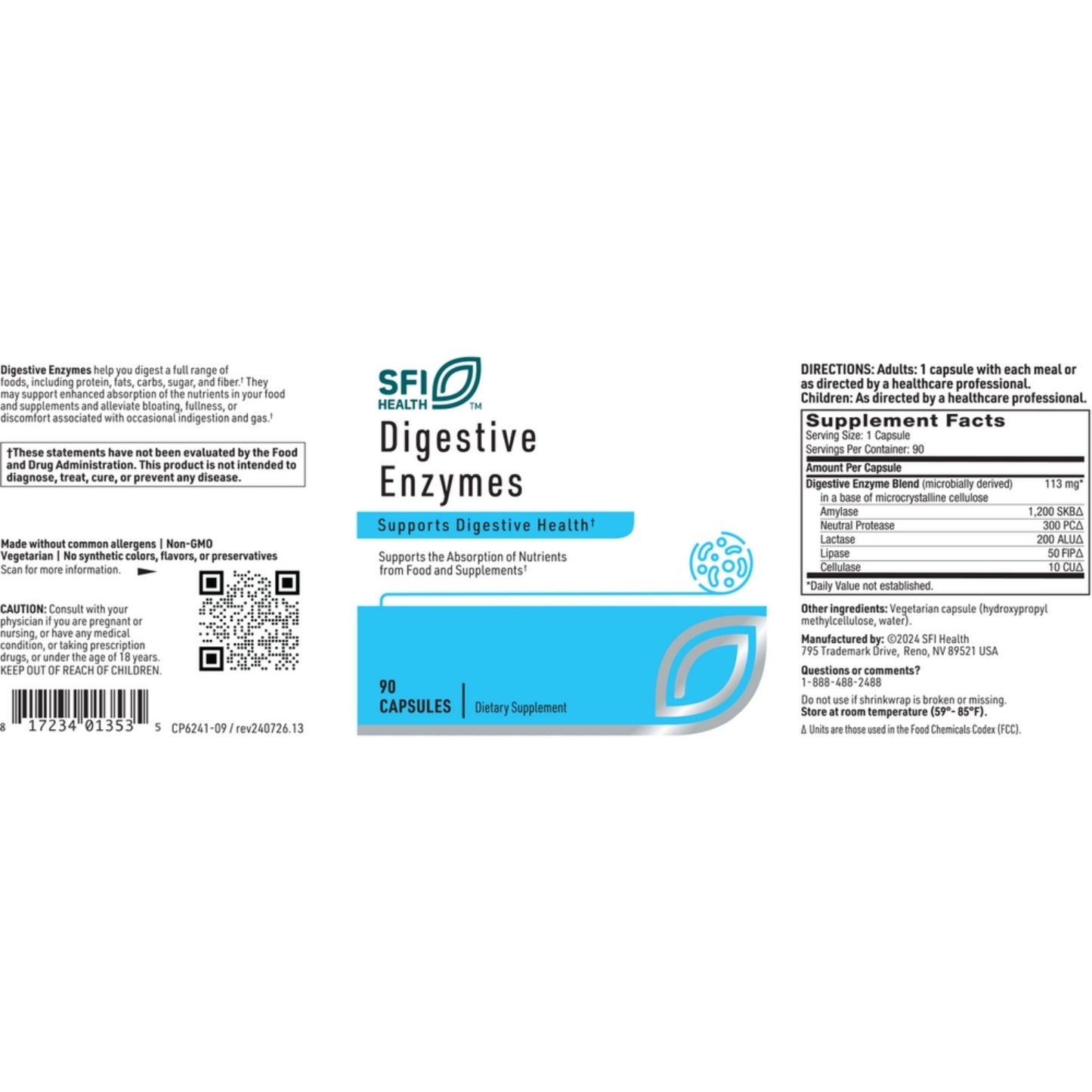 SFI Health, Digestive Enzymes, 90 Capsules UPC 817234013535 | HiLife Vitamins