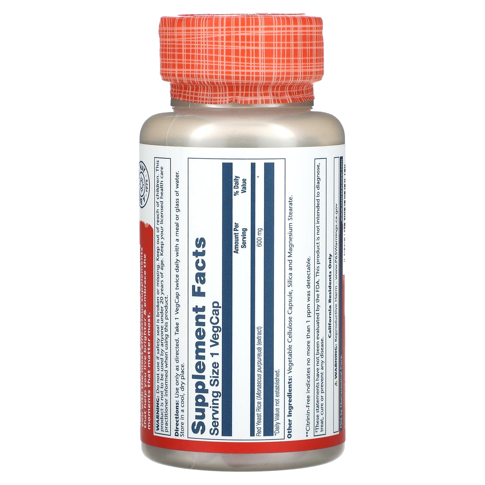 Solaray, Red Yeast Rice, 600 mg, 45 VegCaps UPC 076280004465 | HiLife Vitamins