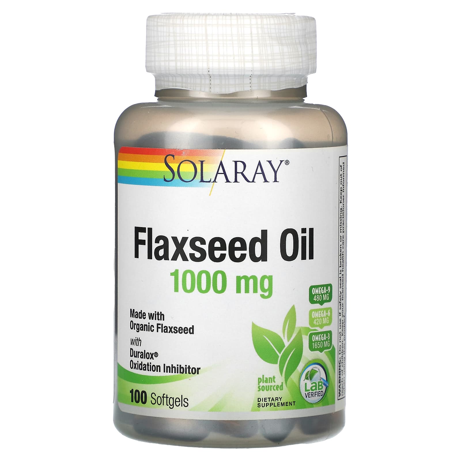 Solaray, Flaxseed Oil, 333 mg, 100 Softgels UPC 076280008029 | HiLife Vitamins