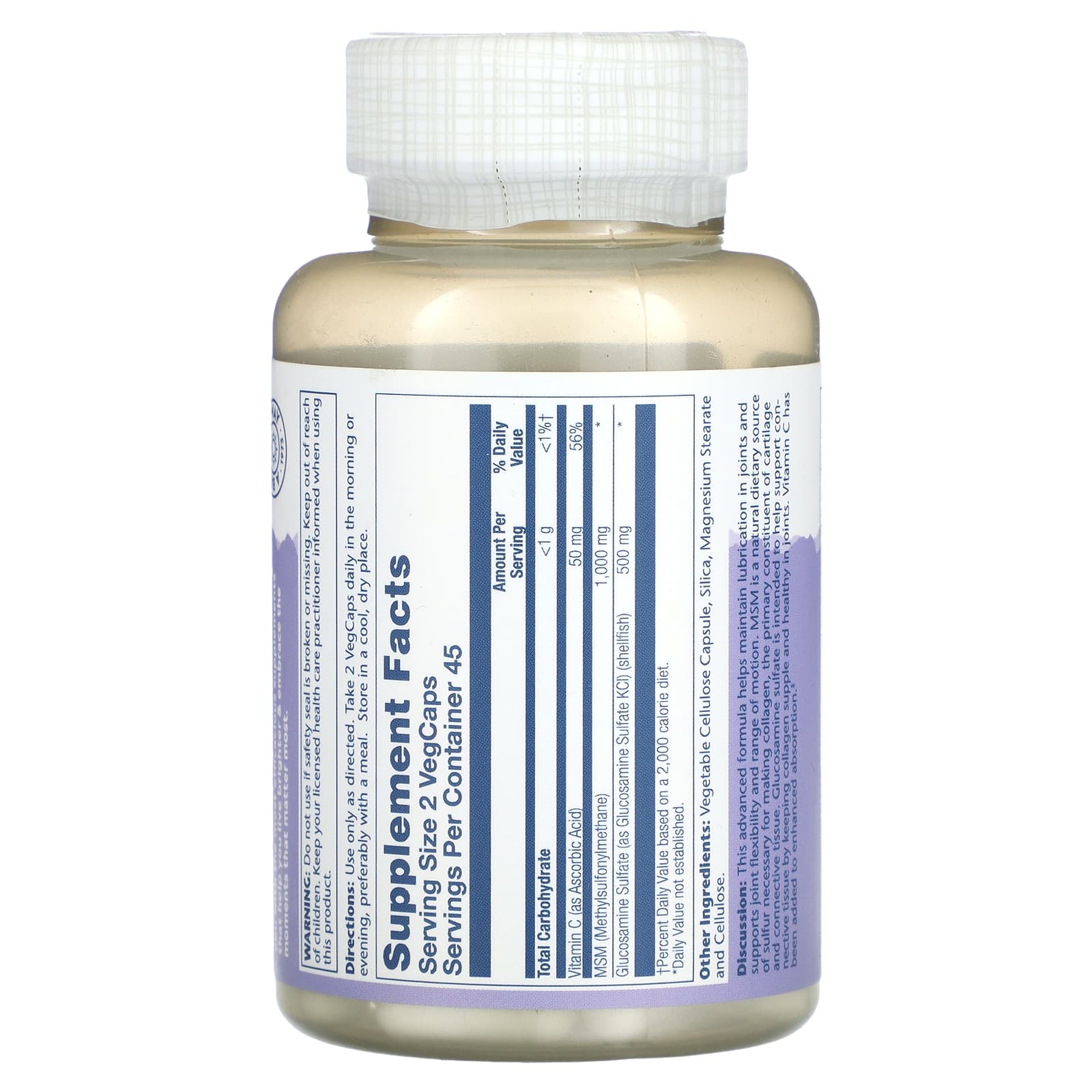 Solaray, MSM & Glucosamine, 90 VegCaps UPC 076280008524 | HiLife Vitamins