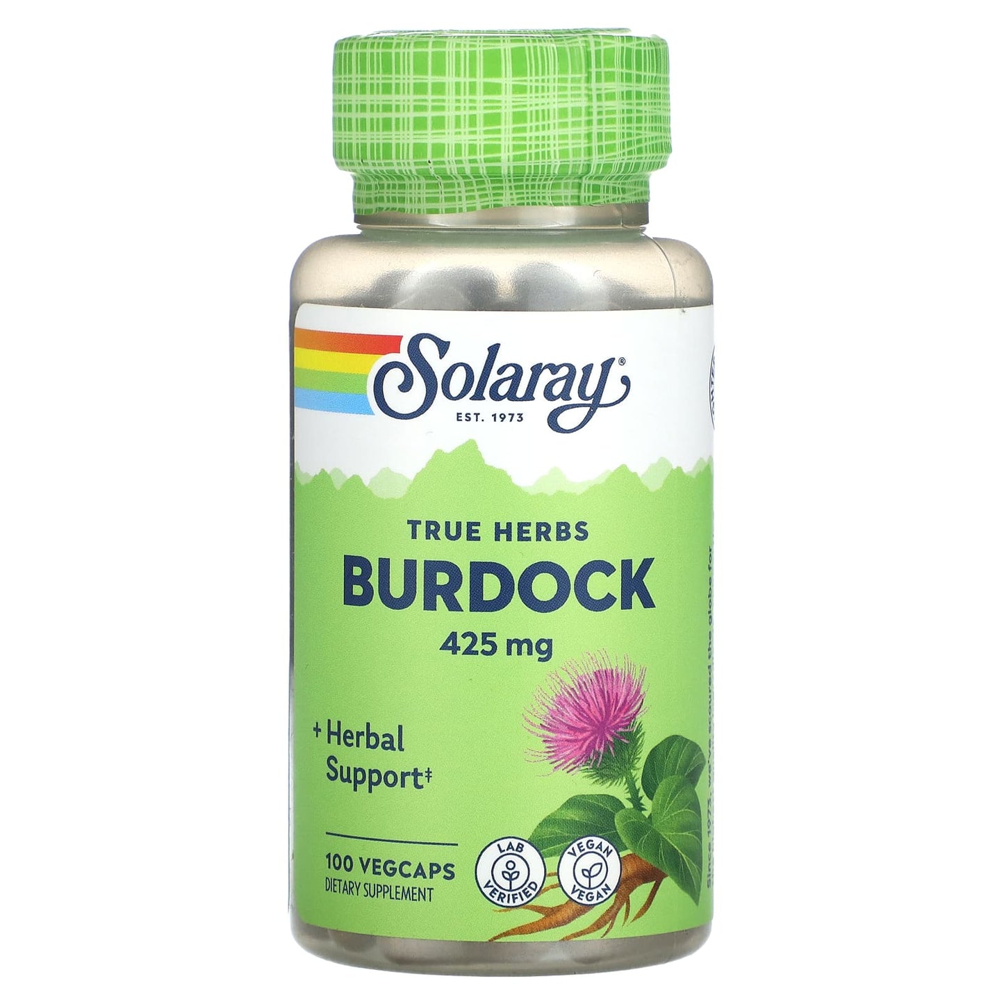 Solaray, True Herbs, Burdock, 425 mg, 100 VegCaps UPC 076280011104 | HiLife Vitamins