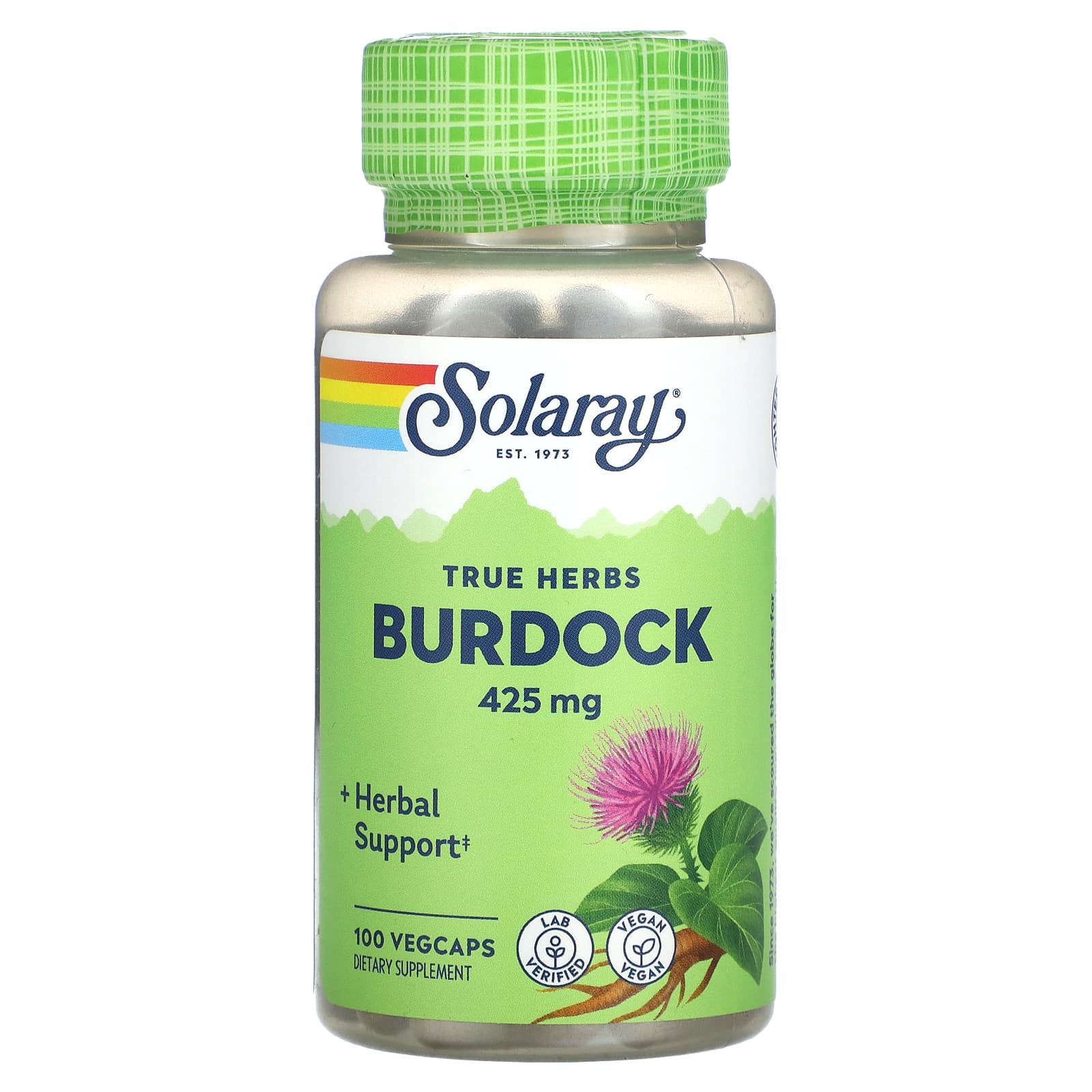 Solaray, True Herbs, Burdock, 425 mg, 100 VegCaps UPC 076280011104 | HiLife Vitamins