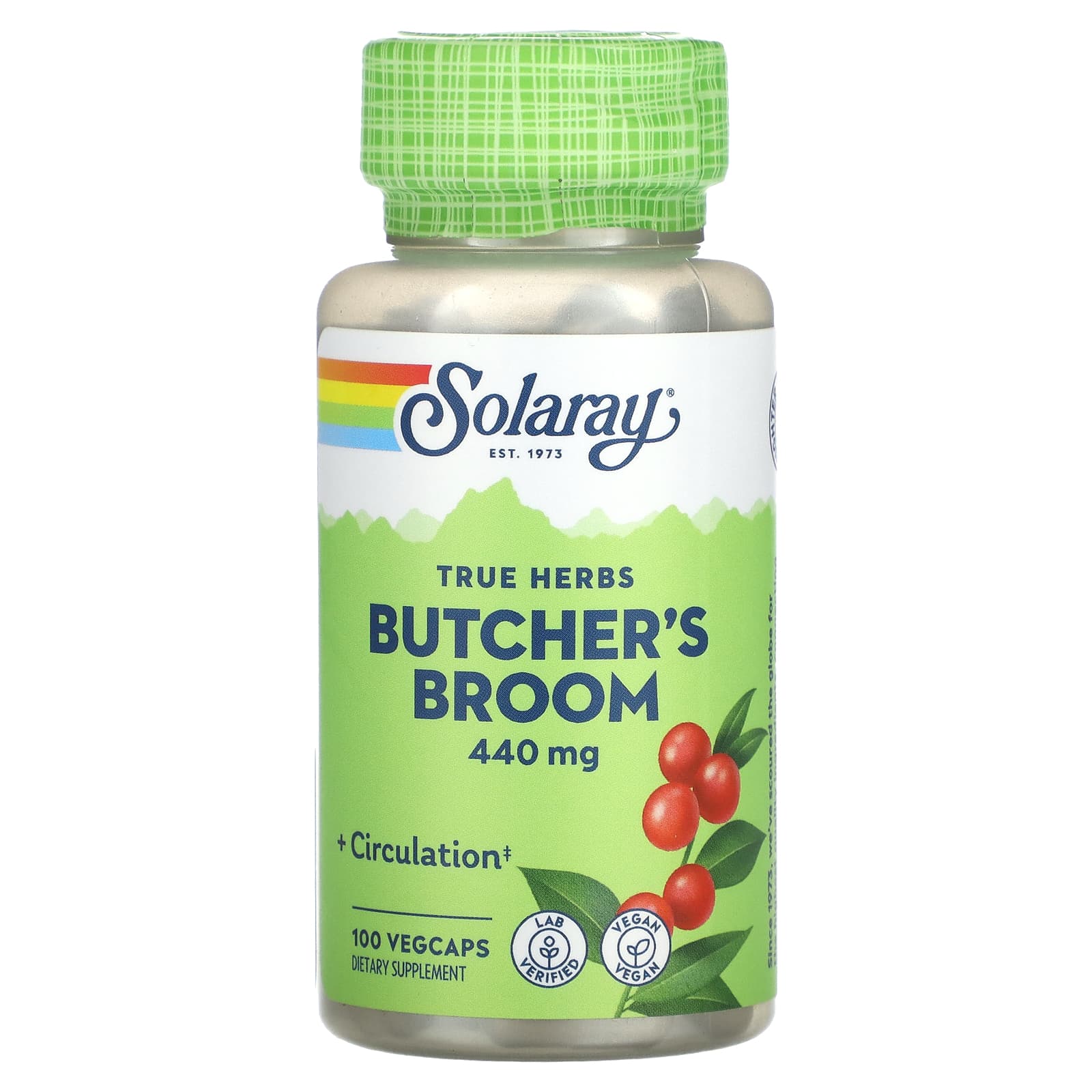 Solaray, Butcher's Broom 440mg, 100 VegCaps UPC 076280011159 | HiLife Vitamins