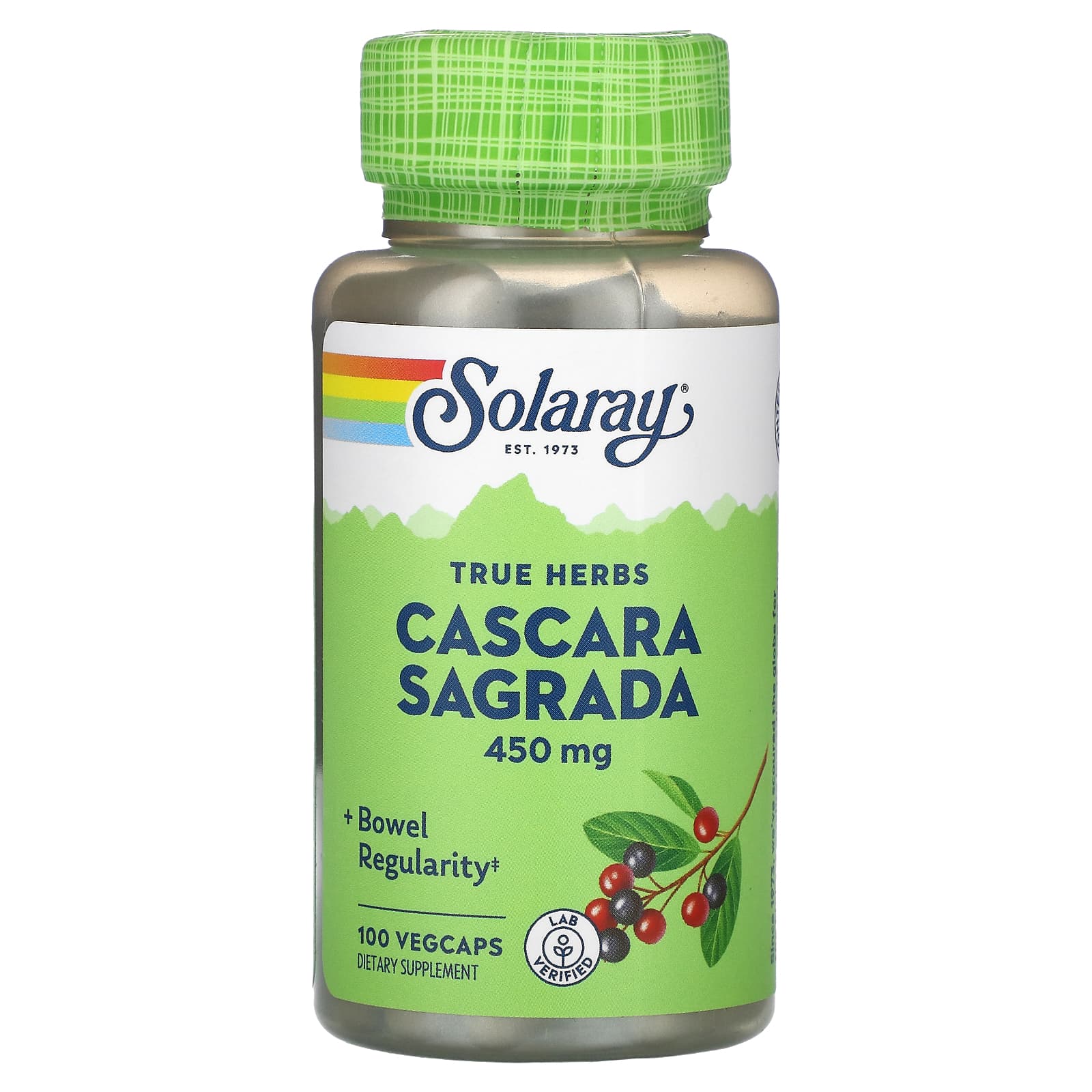 Solaray, Cascara Sagrada 450mg, 100 VegCaps UPC 076280011203 | HiLife Vitamins