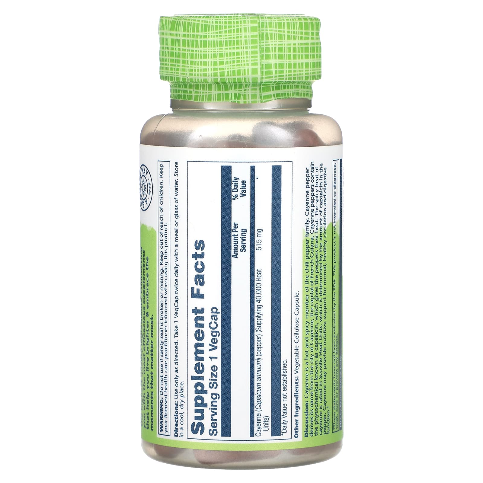 Solaray, True Herbs, Cayenne, 515 mg, 100 VegCaps UPC 076280011302 | HiLife Vitamins