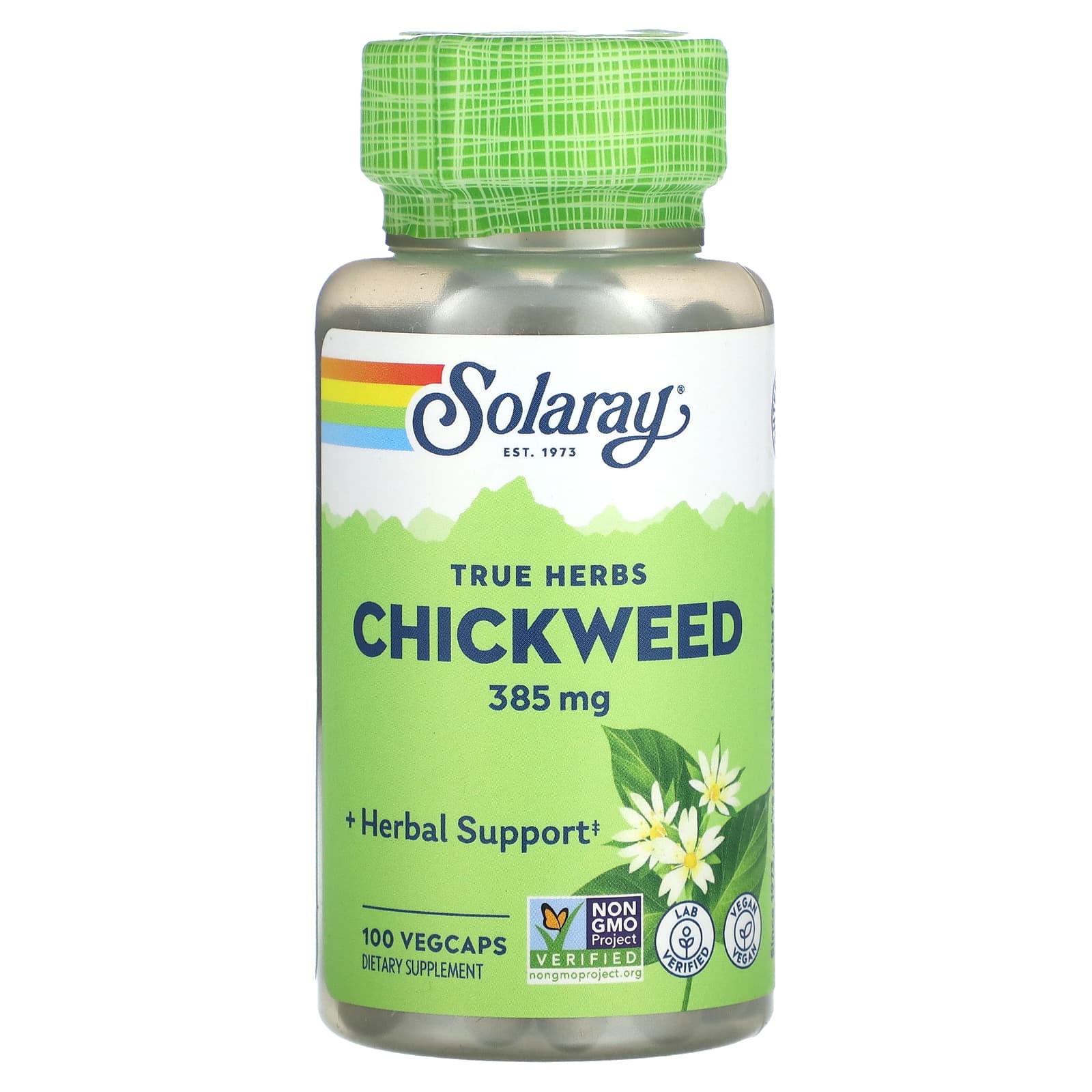 Solaray, True Herbs, Chickweed, 385 mg, 100 VegCaps UPC 076280011807 | HiLife Vitamins