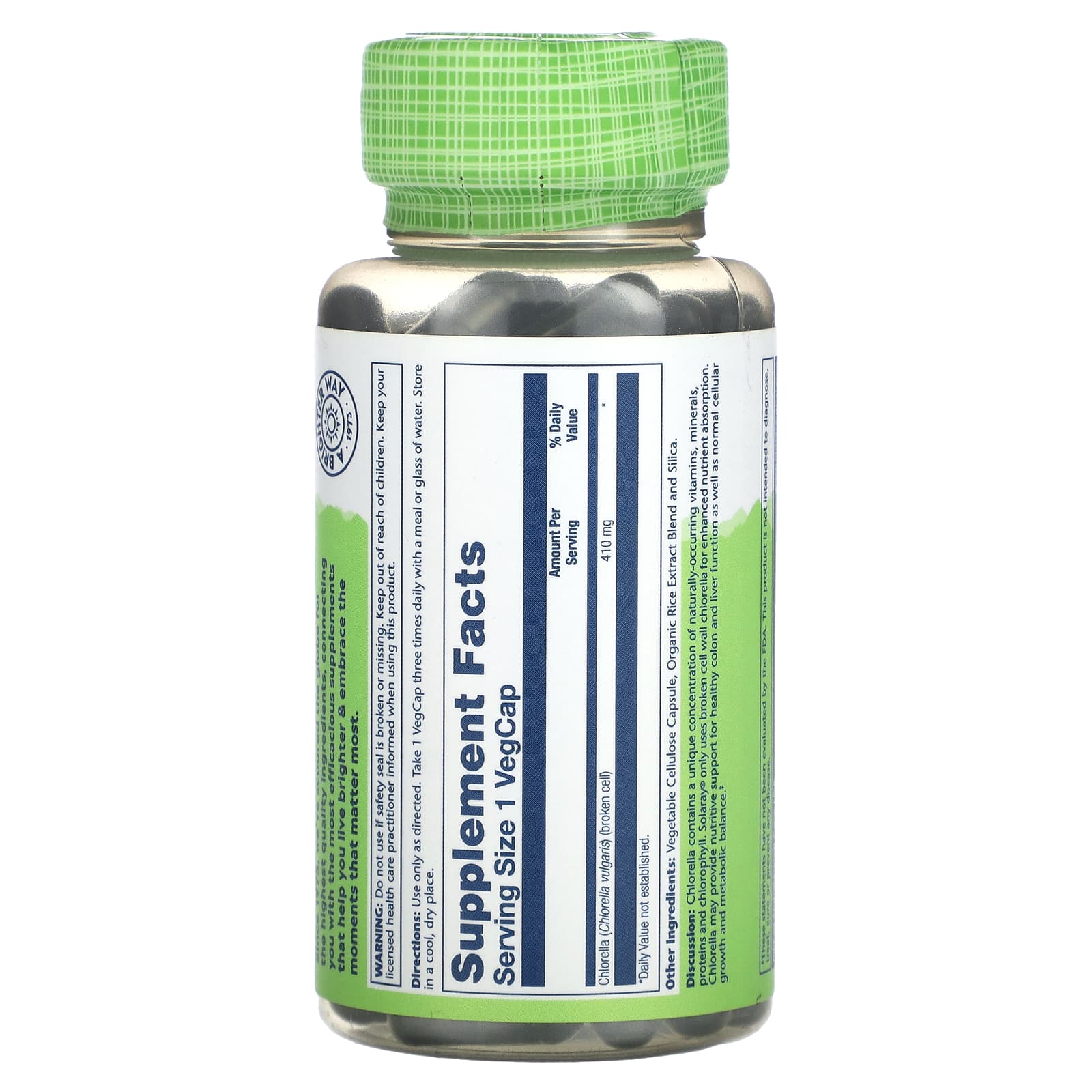 Solaray, True Herbs, Broken Cell Chlorella, 410 mg, 100 VegCaps UPC 076280011845 | HiLife Vitamins