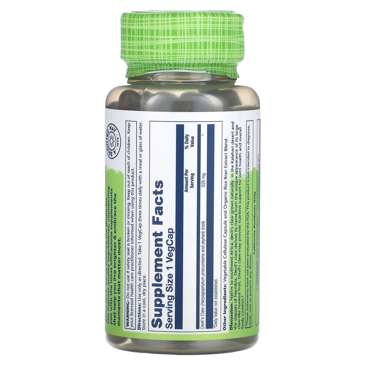 Solaray, Devil's Claw 525mg, 100 VegCaps UPC 076280012200 | HiLife Vitamins