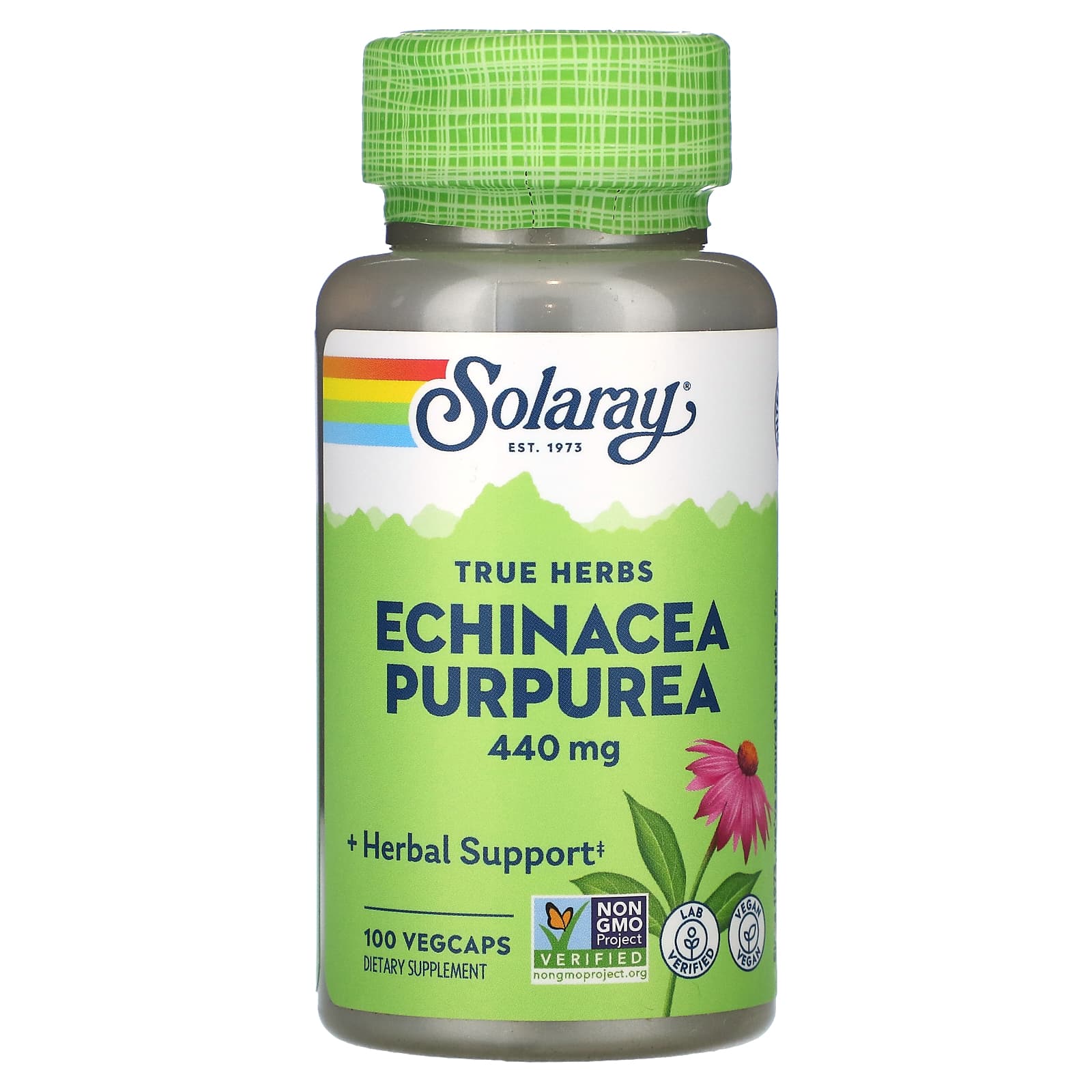 Solaray, True Herbs, Echinacea Purpurea, 440 mg, 100 VegCaps UPC 076280012422 | HiLife Vitamins
