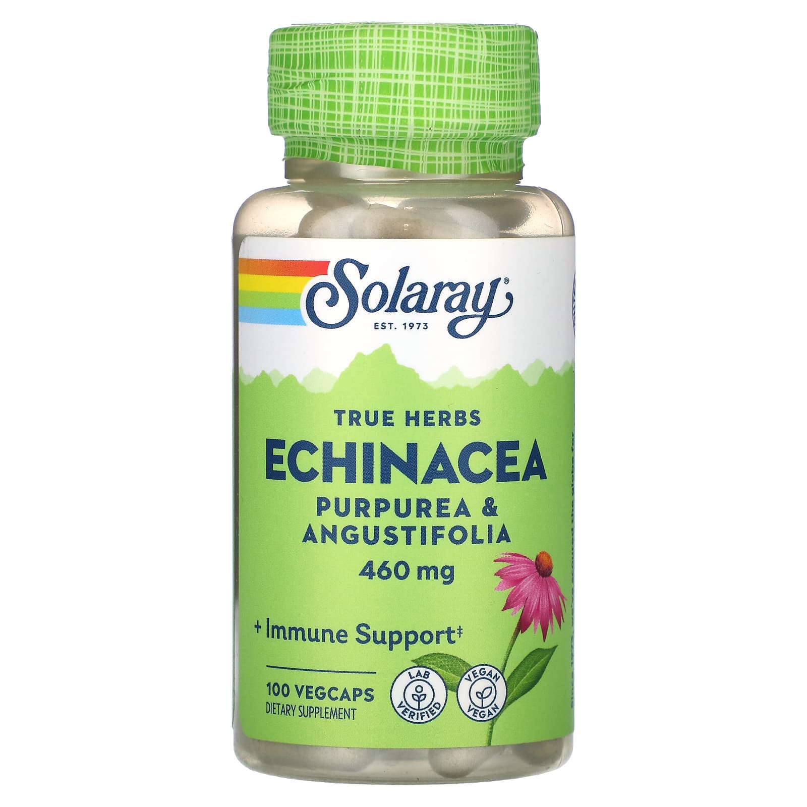 Solaray, True Herbs, Echinacea, Purpurea & Angustifolia, 460 mg, 100 VegCaps UPC 076280012439 | HiLife Vitamins