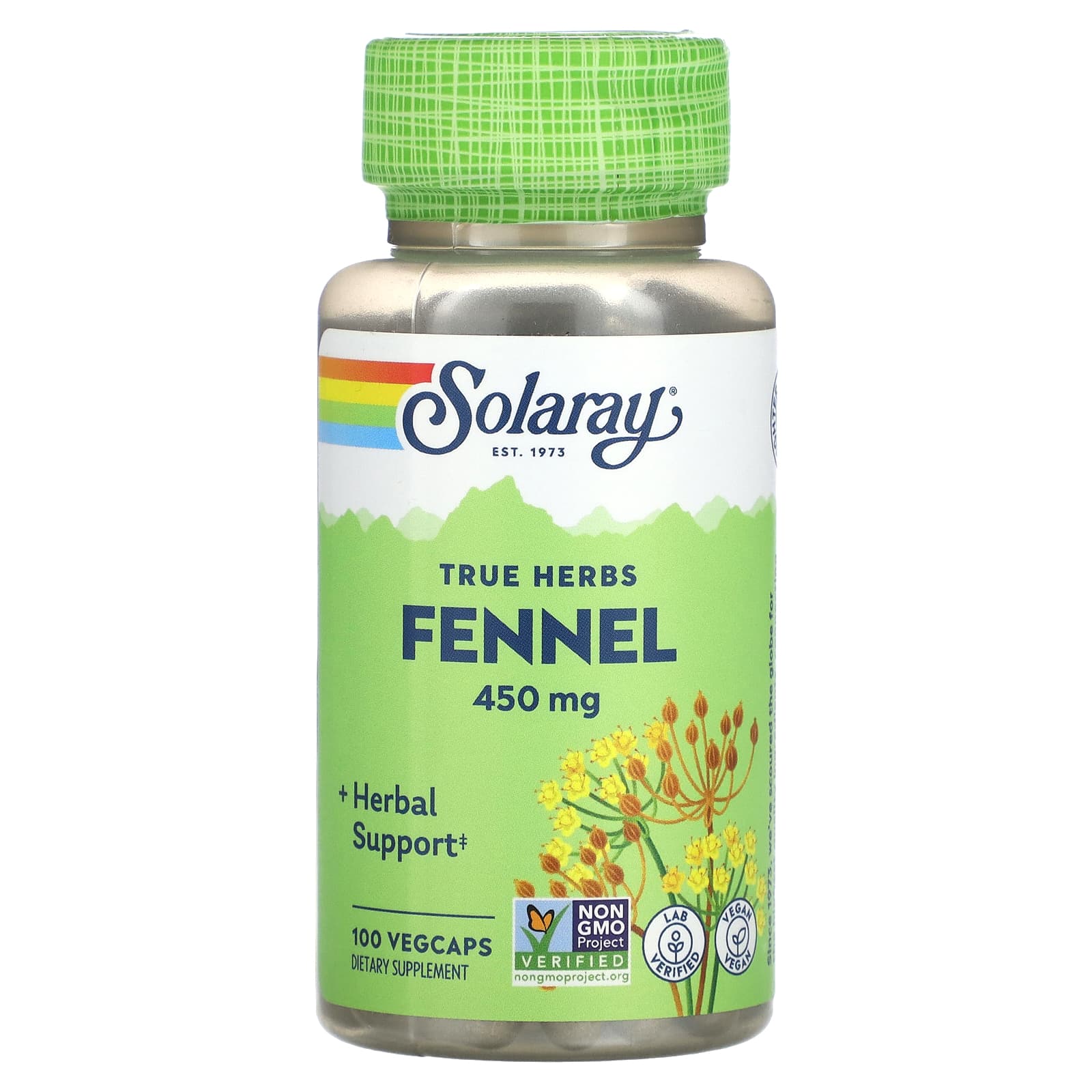 Solaray, True Herbs, Fennel, 450 mg, 100 VegCaps UPC 076280012606 | HiLife Vitamins