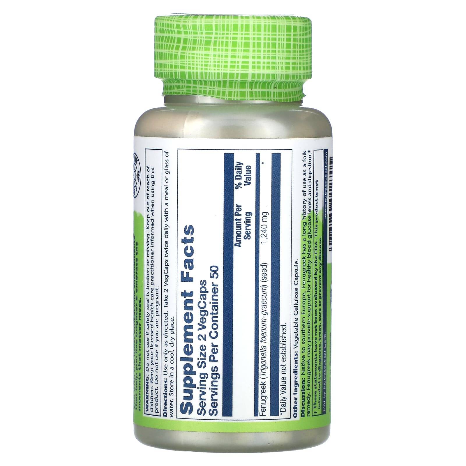 Solaray, True Herbs, Fenugreek, 620 mg, 100 VegCaps UPC 076280012705 | HiLife Vitamins