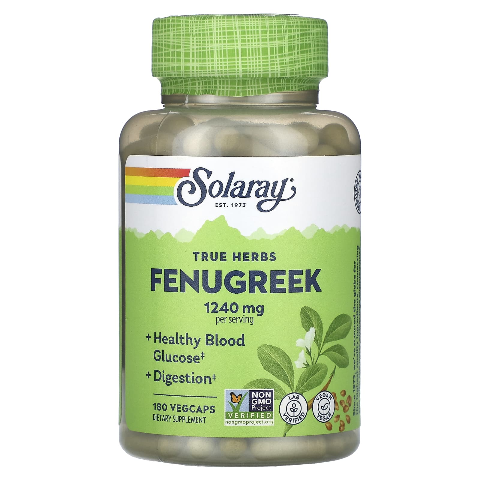 Solaray, True Herbs, Fenugreek, 620 mg, 180 VegCaps UPC 076280012712 | HiLife Vitamins
