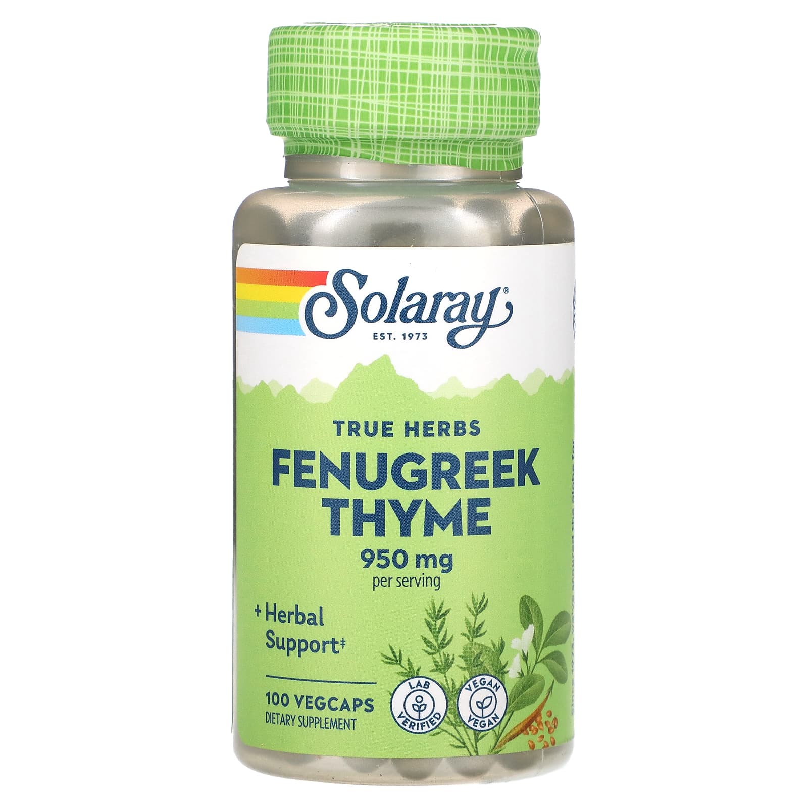 Solaray, True Herbs, Fenugreek Thyme, 950 mg, 100 VegCaps UPC 076280012729 | HiLife Vitamins
