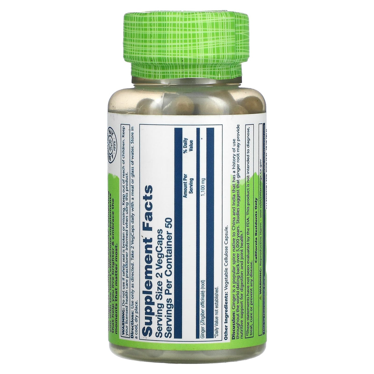 Solaray, Ginger Root 550 mg, 100 VegCaps UPC 076280013009 | HiLife Vitamins