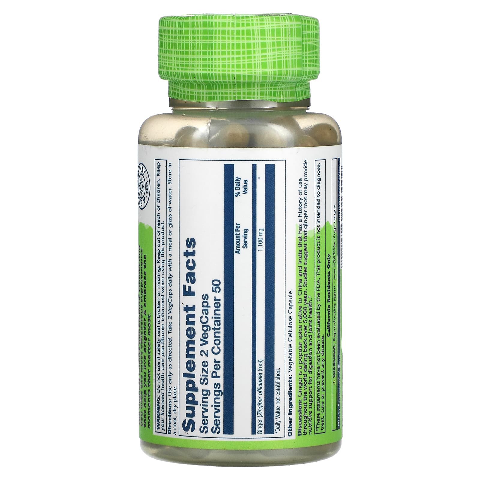 Solaray, Ginger Root 550 mg, 100 VegCaps UPC 076280013009 | HiLife Vitamins