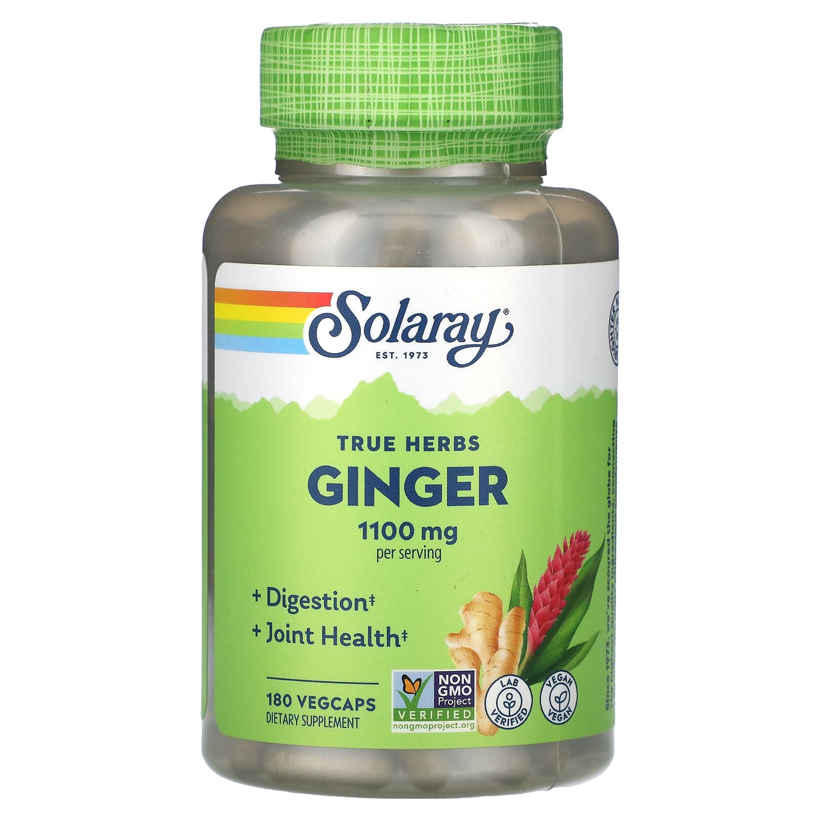 Solaray, True Herbs, Ginger, 1,100 mg, 180 VegCaps UPC 076280013016 | HiLife Vitamins