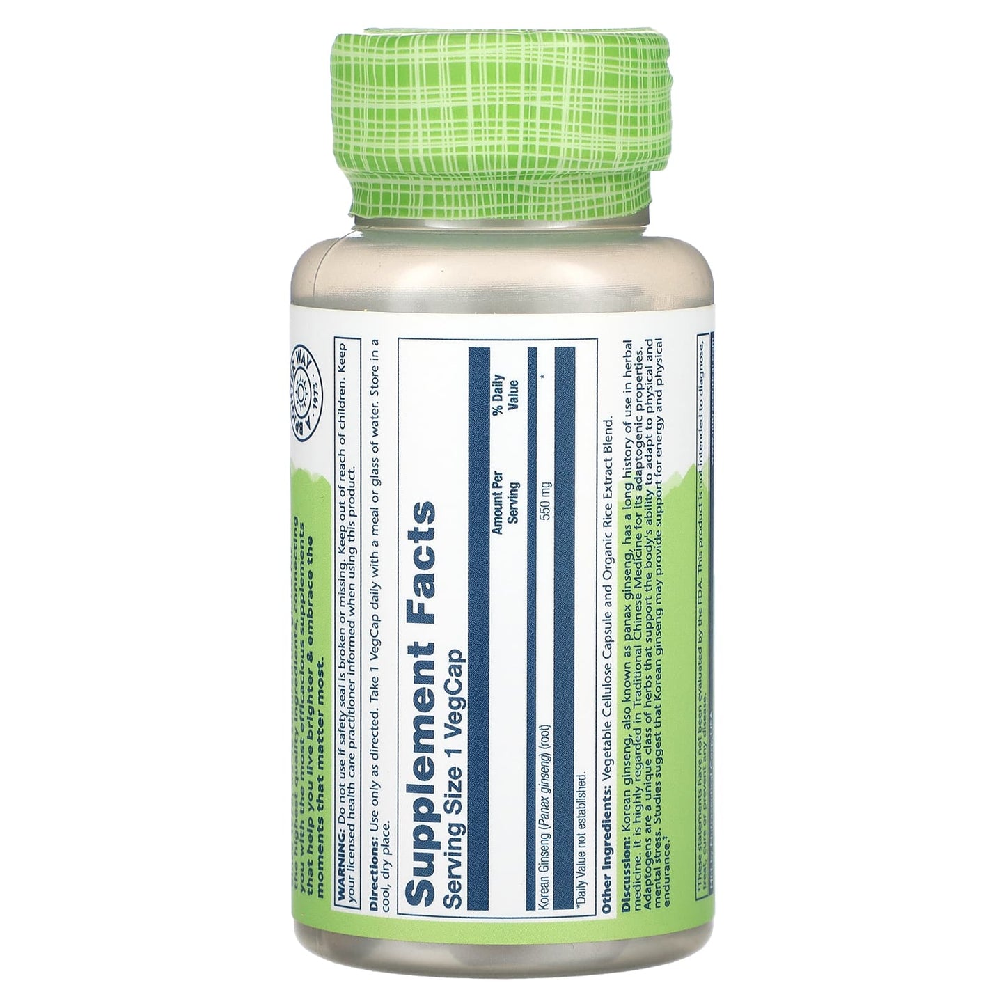 Solaray, True Herbs, Korean Ginseng, 550 mg, 50 VegCaps UPC 076280013122 | HiLife Vitamins