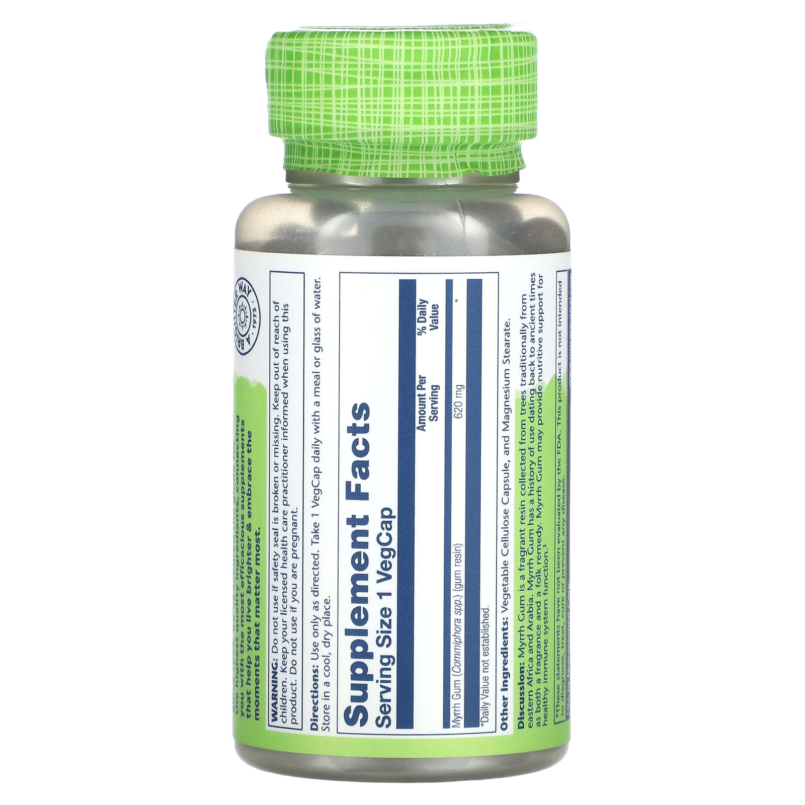 Solaray, True Herbs, Myrrh Gum, 620 mg, 100 VegCaps UPC 076280014006 | HiLife Vitamins