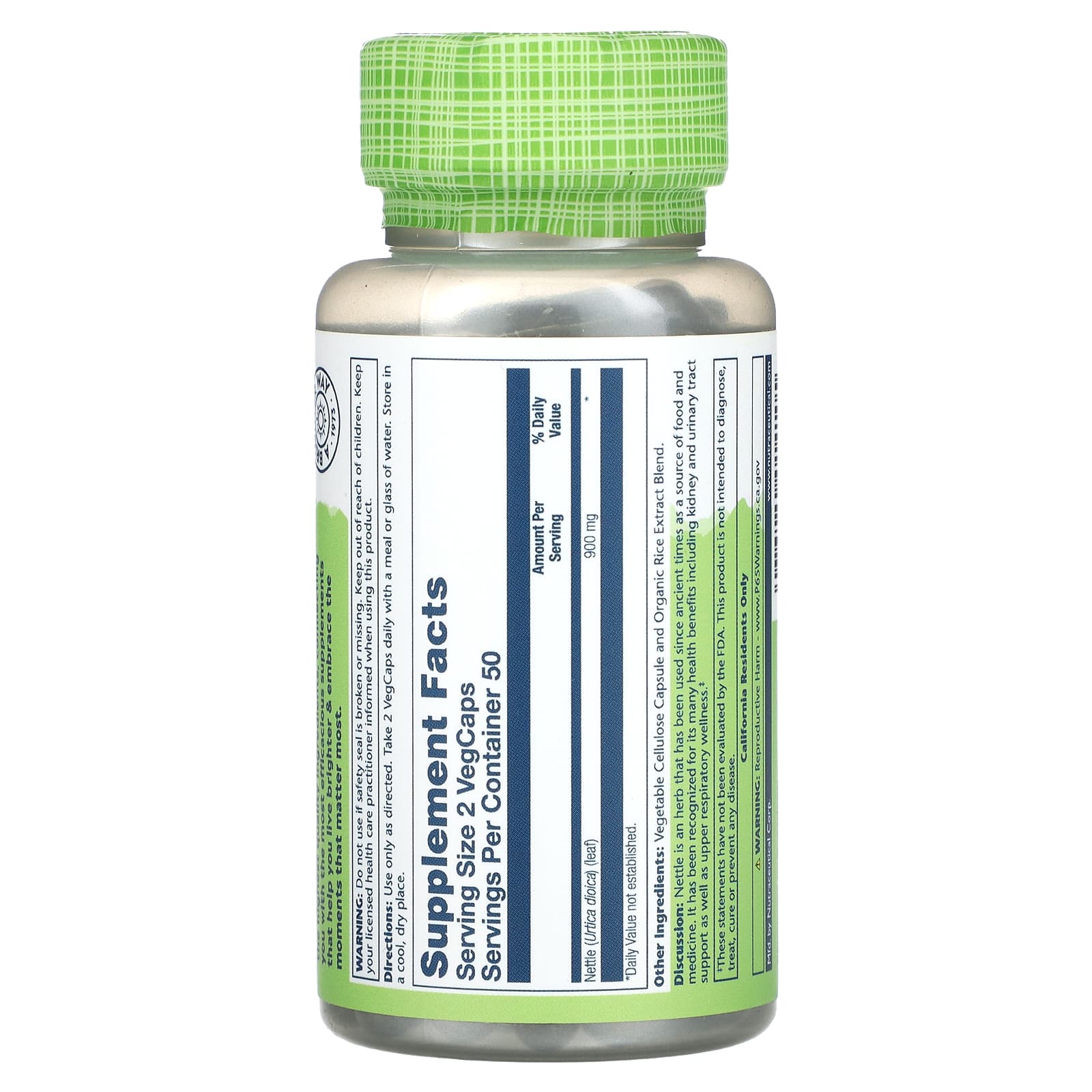 Solaray, True Herbs Nettle, 900 mg, 100 VegCaps UPC 076280014105 | HiLife Vitamins