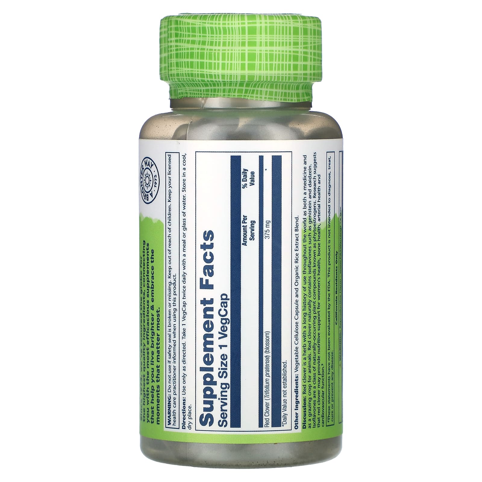 Solaray, True Herbs, Red Clover, 375 mg, 100 VegCaps UPC 076280014808 | HiLife Vitamins