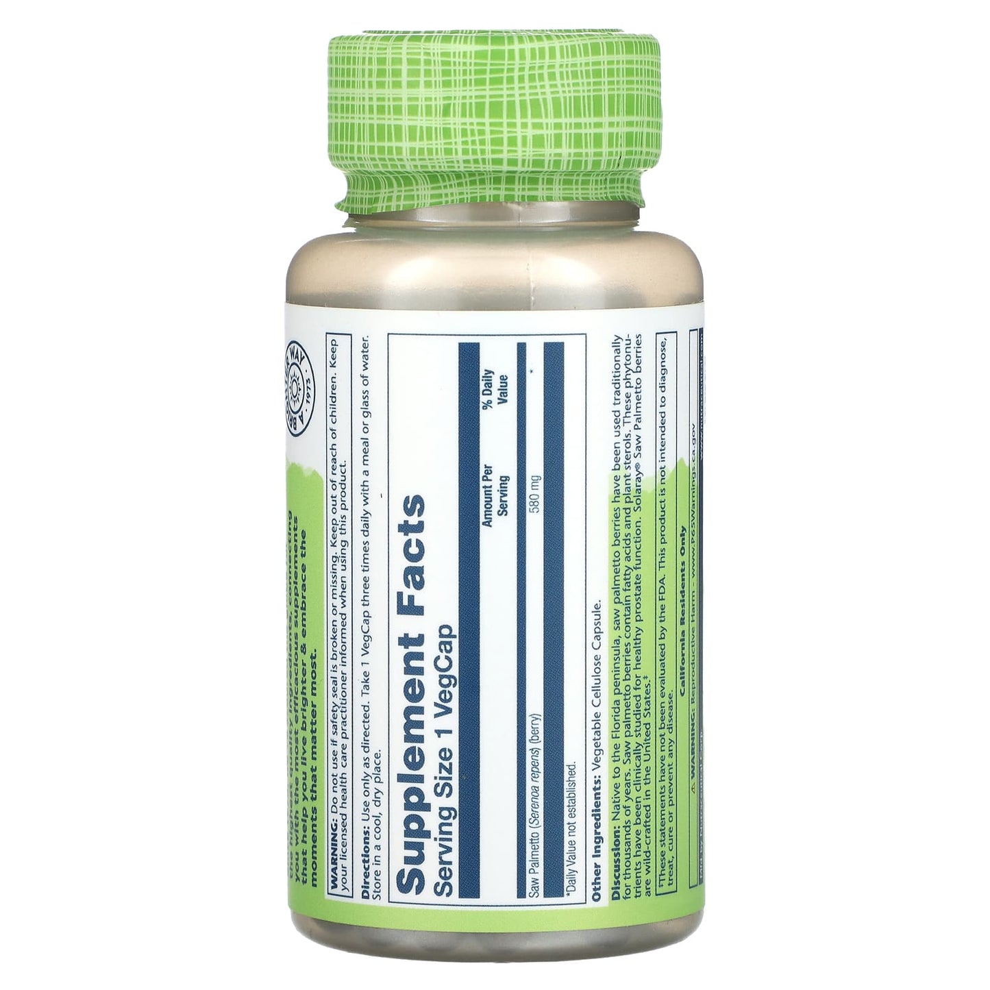 Solaray, True Herbs Saw Palmetto, 580 mg, 50 VegCaps UPC 076280015492 | HiLife Vitamins