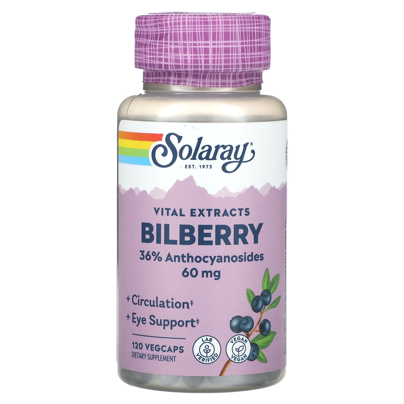 Solaray, Vital Extracts, Bilberry, 60 mg, 120 VegCaps UPC 076280031119 | HiLife Vitamins