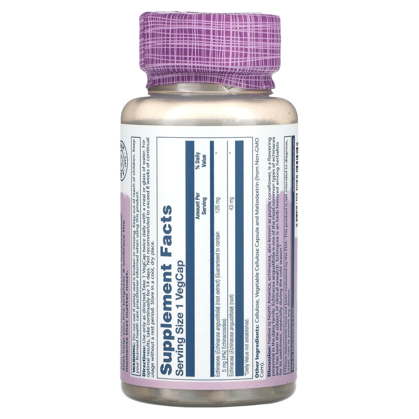 Solaray, Vital Extracts, Echinacea Angustifolia, 125 mg, 60 VegCaps UPC 076280034004 | HiLife Vitamins