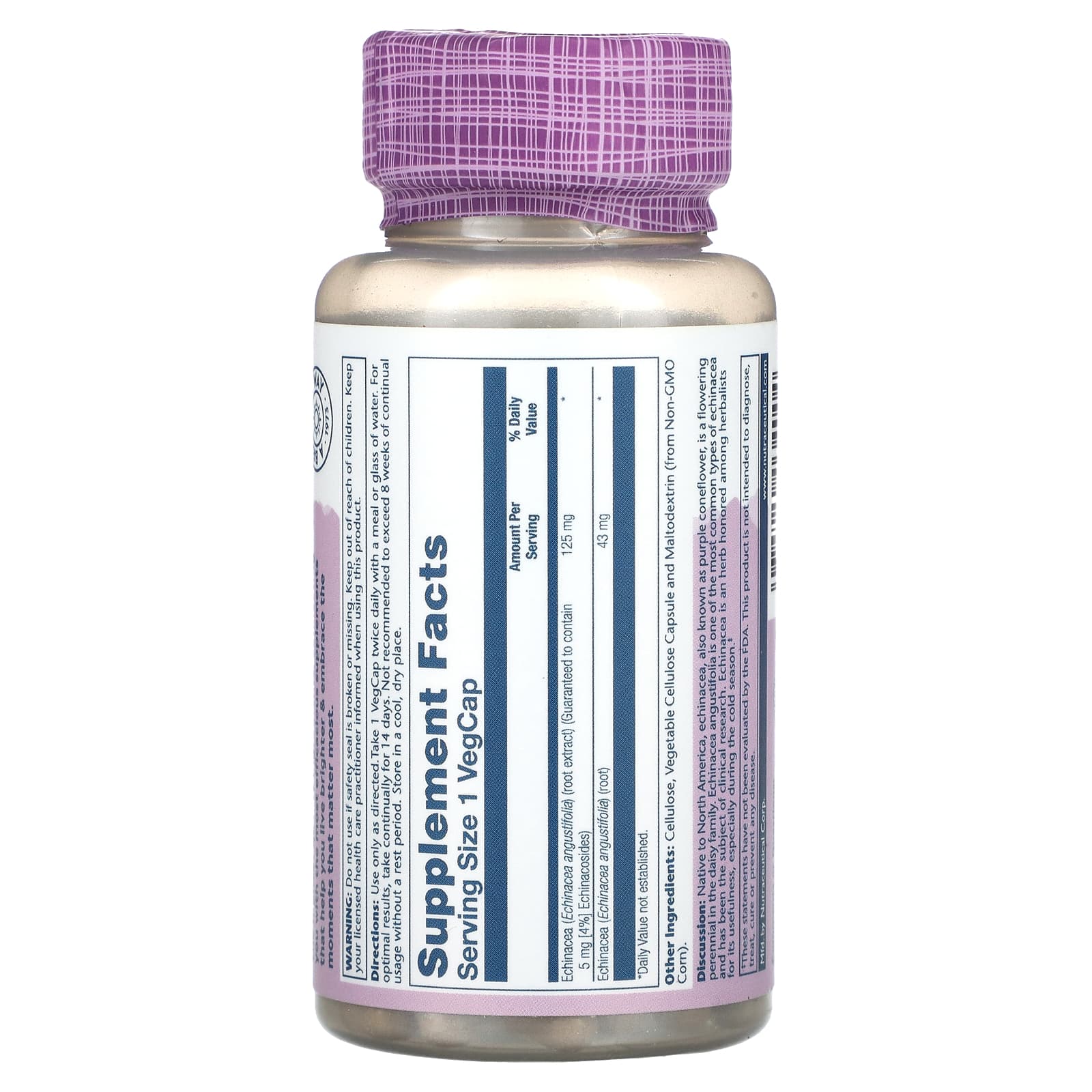 Solaray, Vital Extracts, Echinacea Angustifolia, 125 mg, 60 VegCaps UPC 076280034004 | HiLife Vitamins