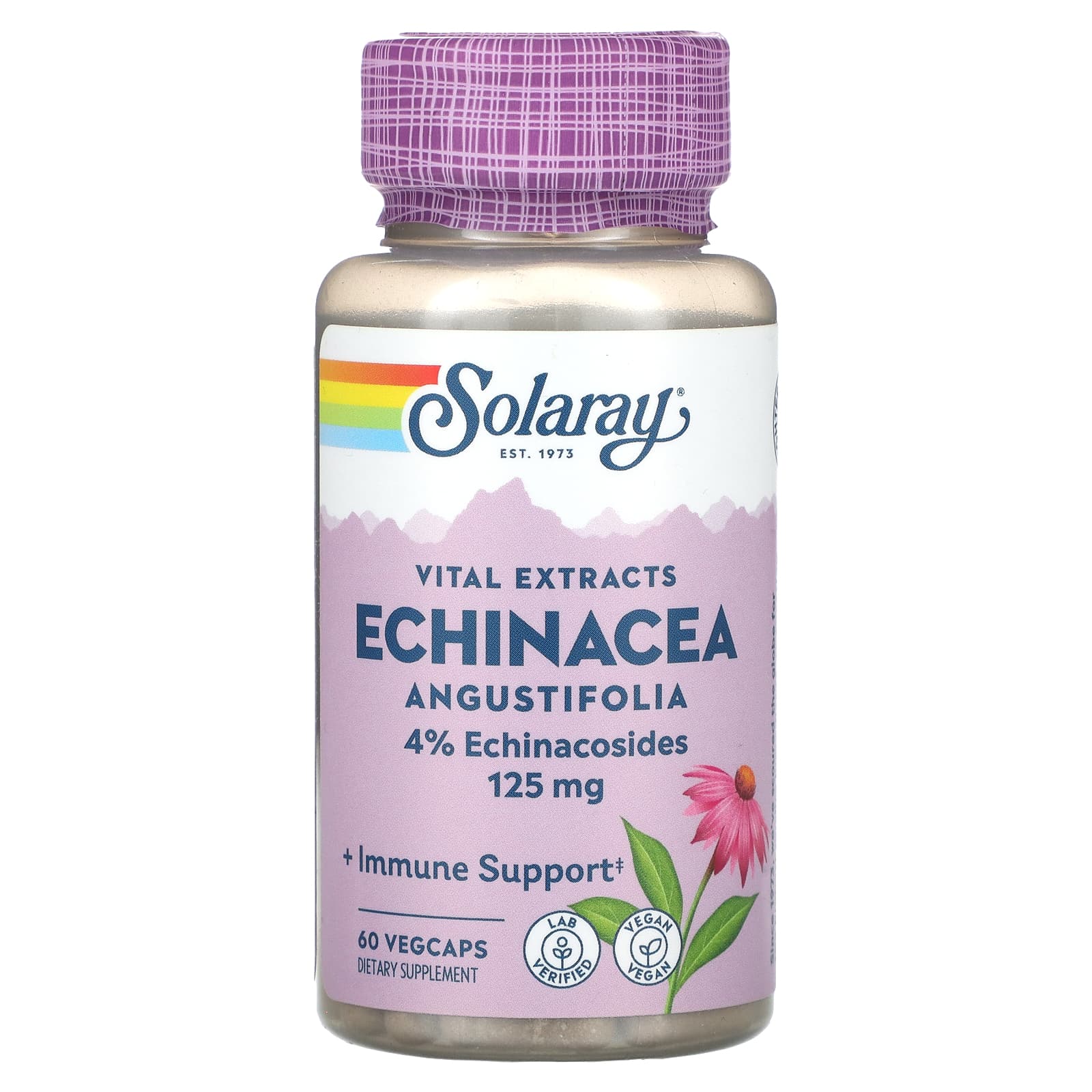 Solaray, Vital Extracts, Echinacea Angustifolia, 125 mg, 60 VegCaps UPC 076280034004 | HiLife Vitamins