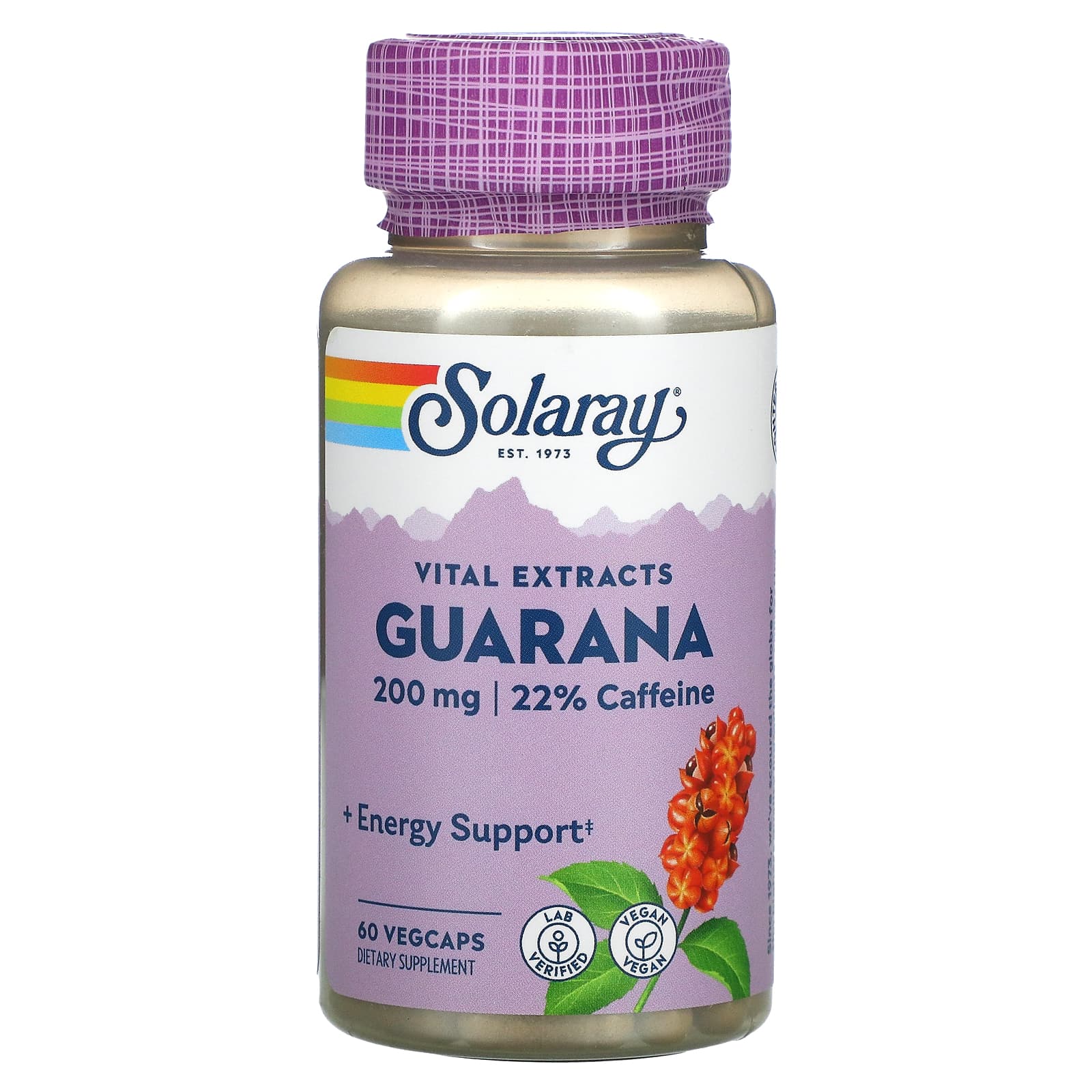Solaray, Guarana Seed Extract 200mg, 60 VegCaps UPC 076280036565 | HiLife Vitamins