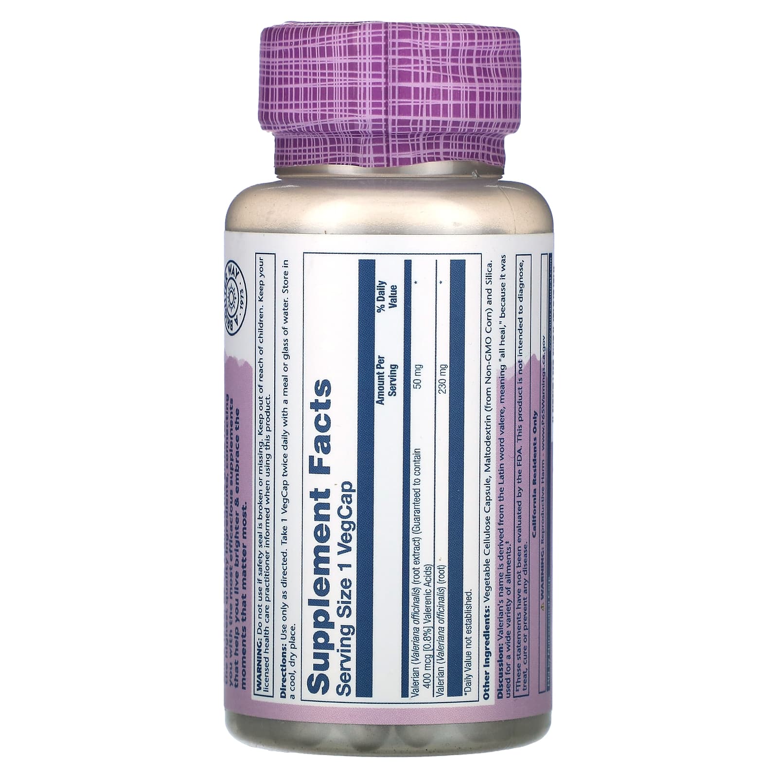 Solaray, Vital Extracts, Valerian, 50 mg, 60 VegCaps UPC 076280039009 | HiLife Vitamins