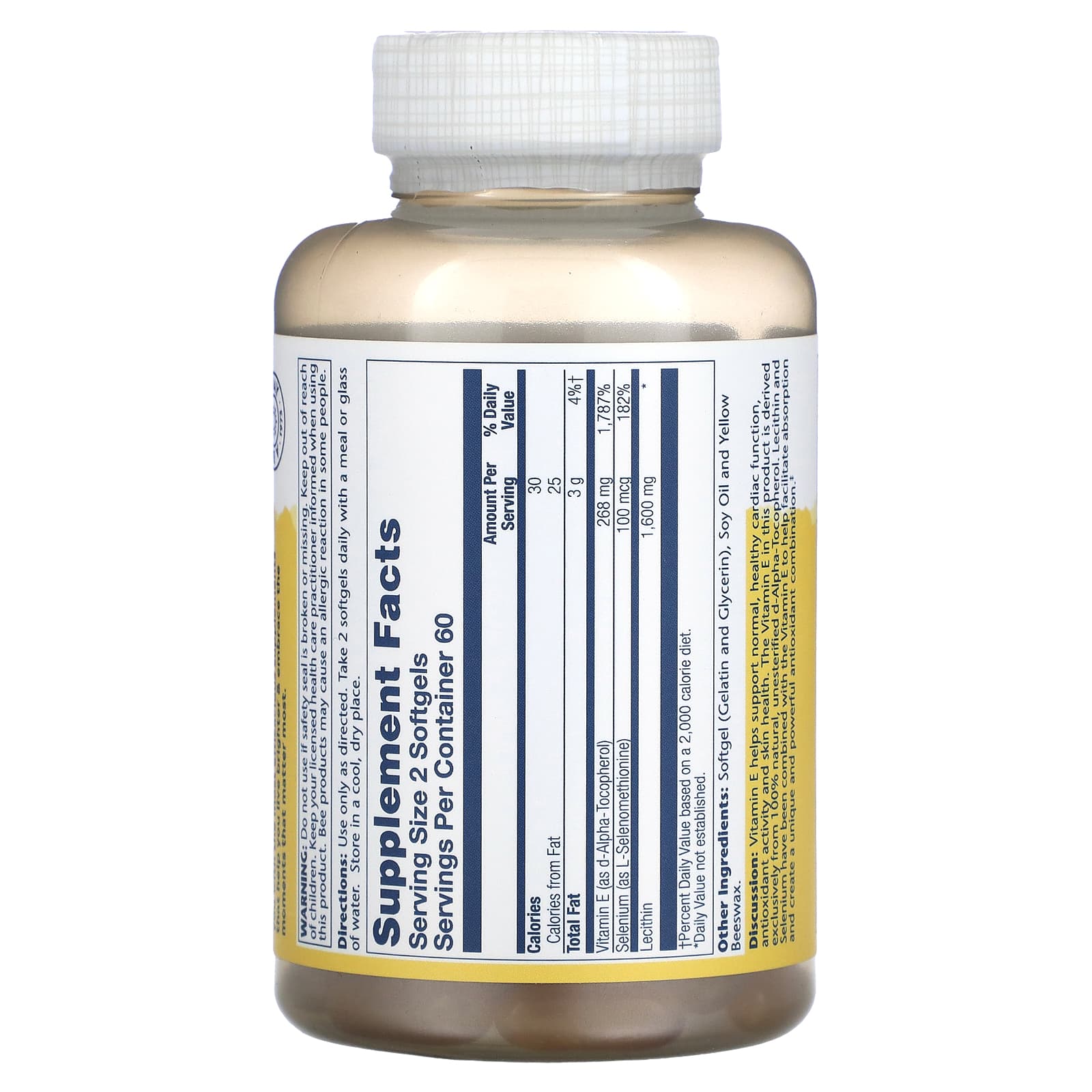 Solaray, E Bio w/Selenium 400 iu, 120 Softgels UPC 076280041699 | HiLife Vitamins