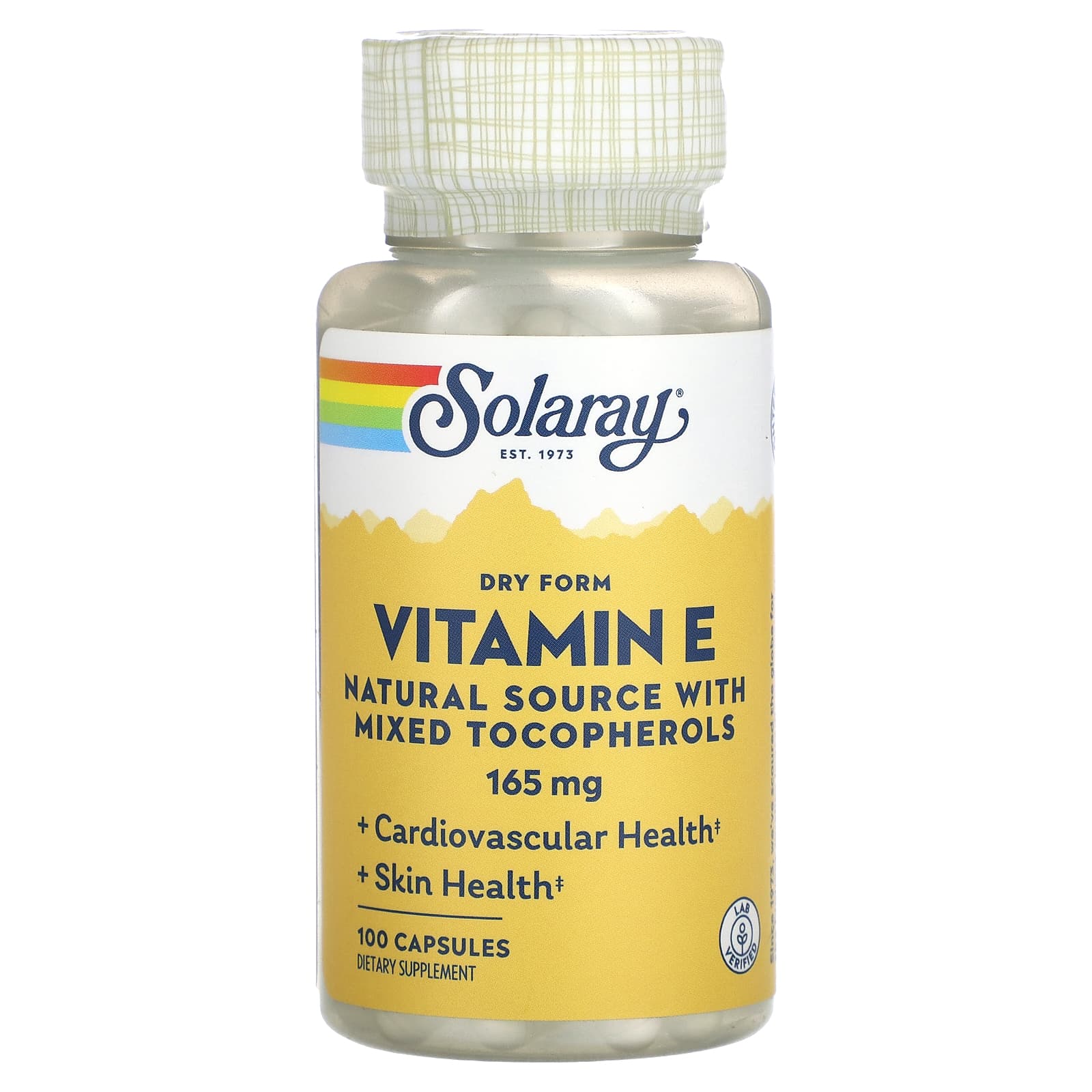 Solaray, Dry Form Vitamin E, Natural Source with Mixed Tocopherols, 165 mg, 100 Capsules UPC 076280041712 | HiLife Vitamins