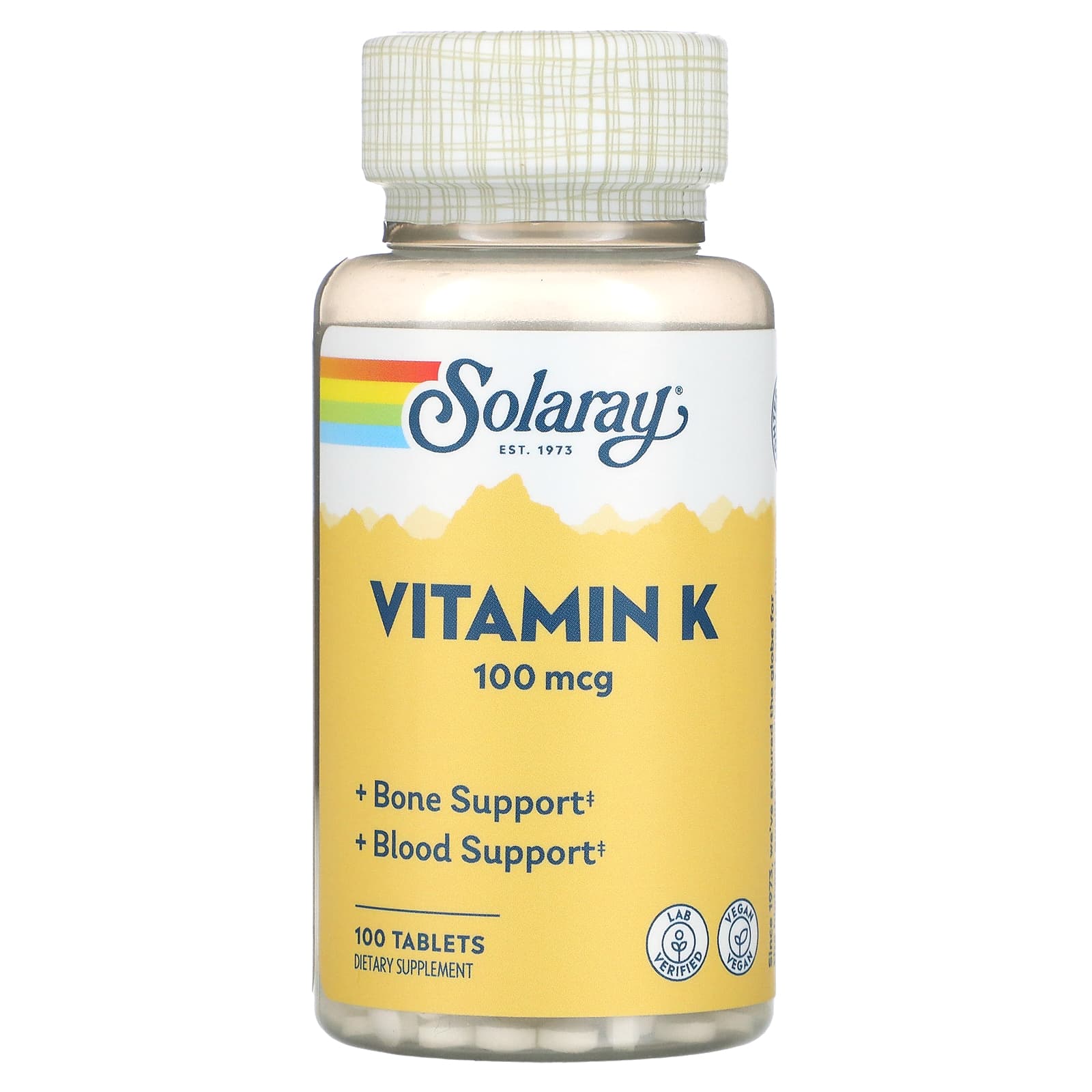 Solaray, K-1 Phylloquinone 100mcg, 100 Tablets UPC 076280042122 | HiLife Vitamins