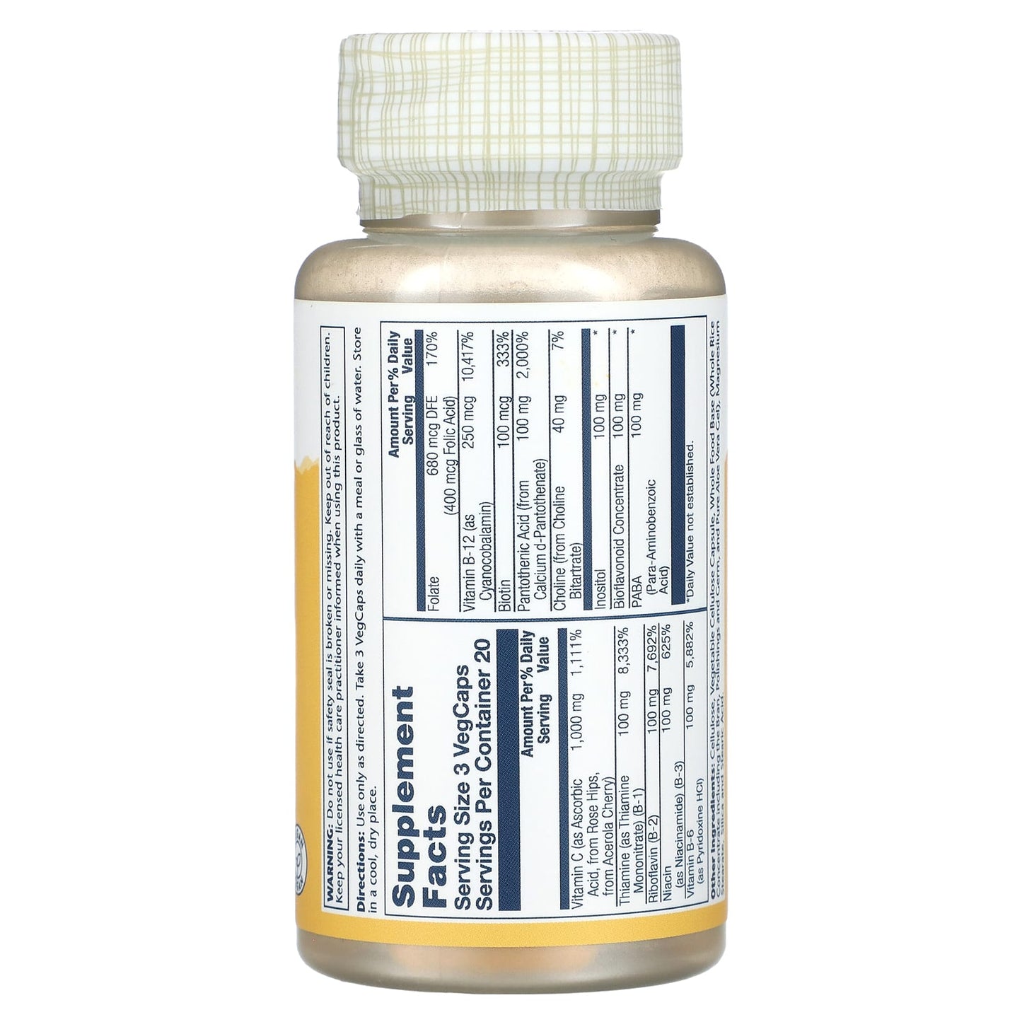 Solaray, Timed Release, Mega Vitamin-B Stress, 60 VegCaps UPC 076280042405 | HiLife Vitamins