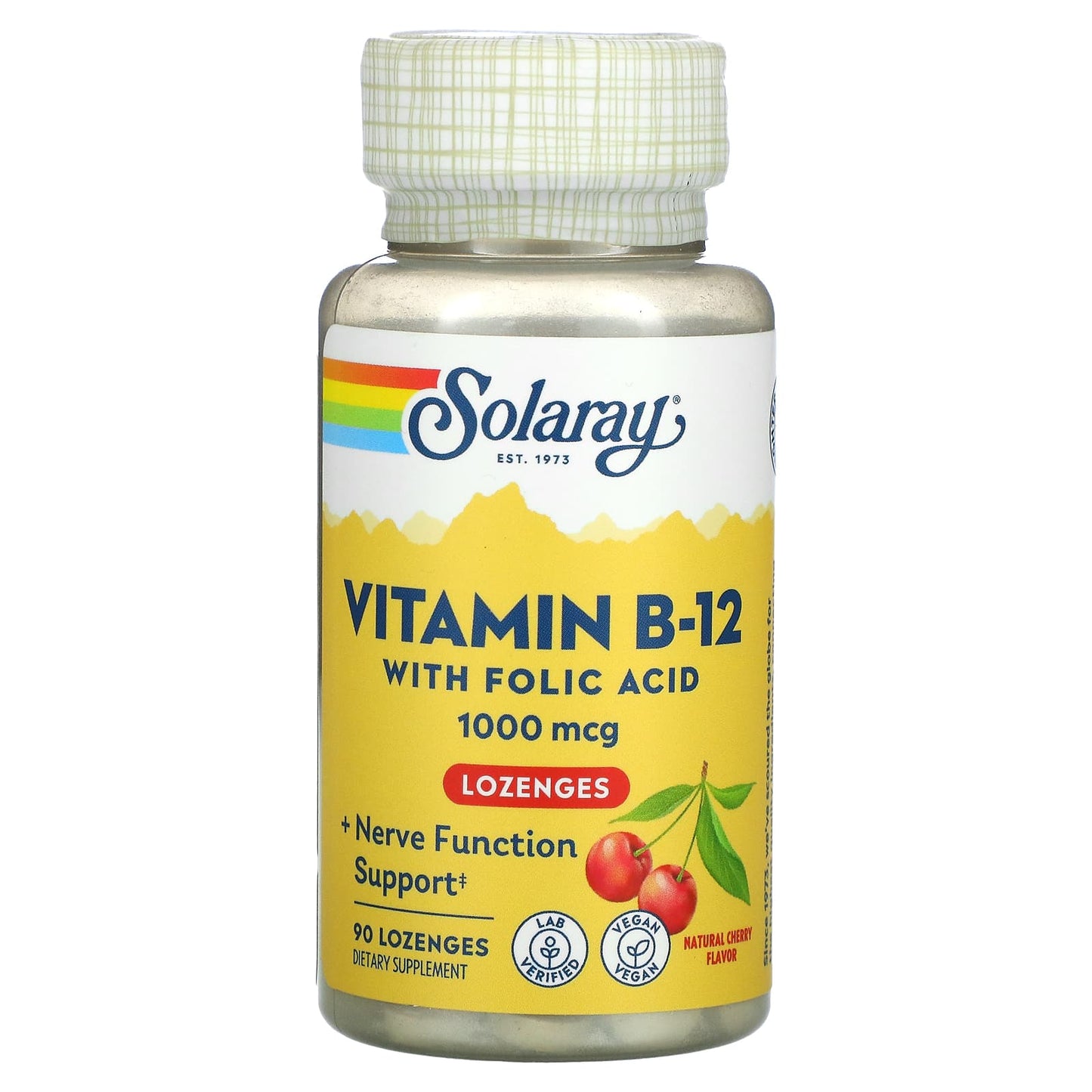 Solaray, Vitamin B-12 with Folic Acid, Natural Cherry , 1,000 mcg, 90 Lozenges - 076280043457 | Hilife Vitamins