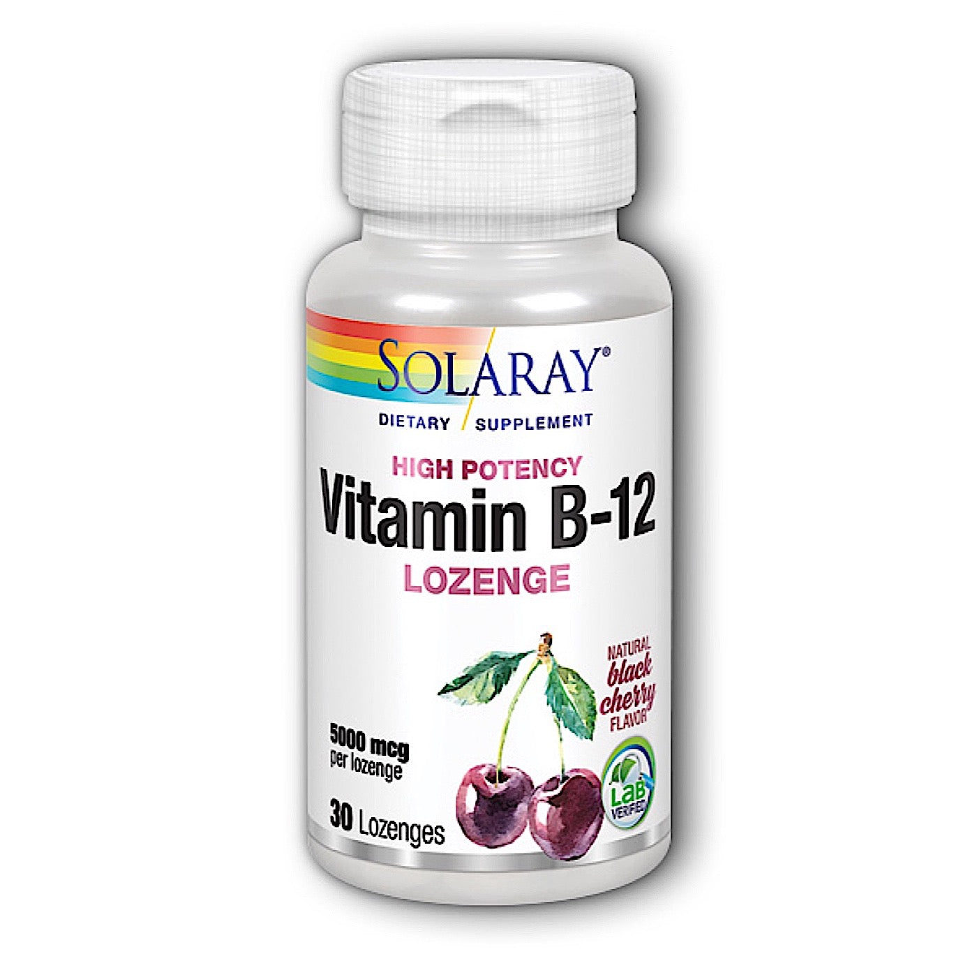 Solaray, B-12 Cherry 5000mcg, 30 Lozenges UPC 076280043518 | HiLife Vitamins