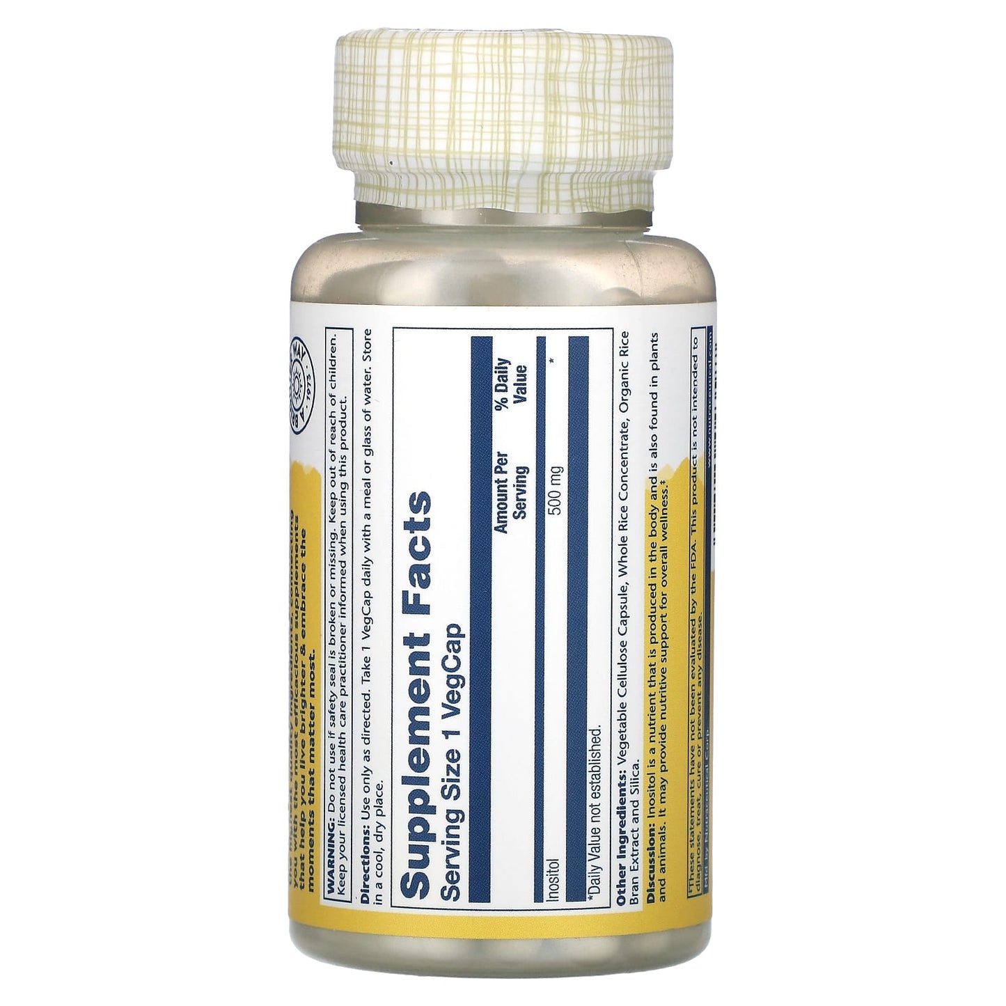 Solaray, Inostitol, 500 mg, 100 VegCaps UPC 076280043587 | HiLife Vitamins
