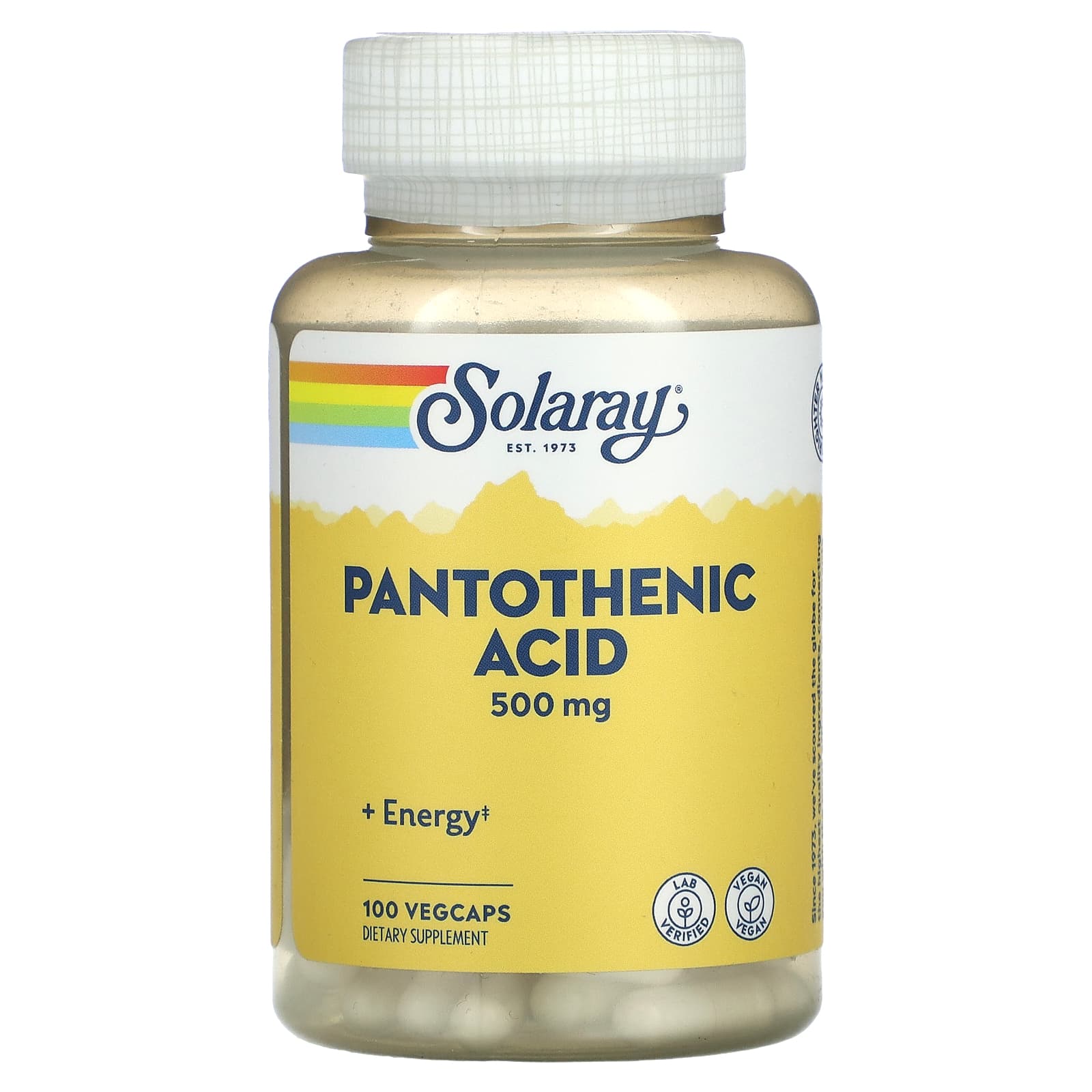 Solaray, Pantothenic Acid 500mg, 100 VegCaps UPC 076280043808 | HiLife Vitamins