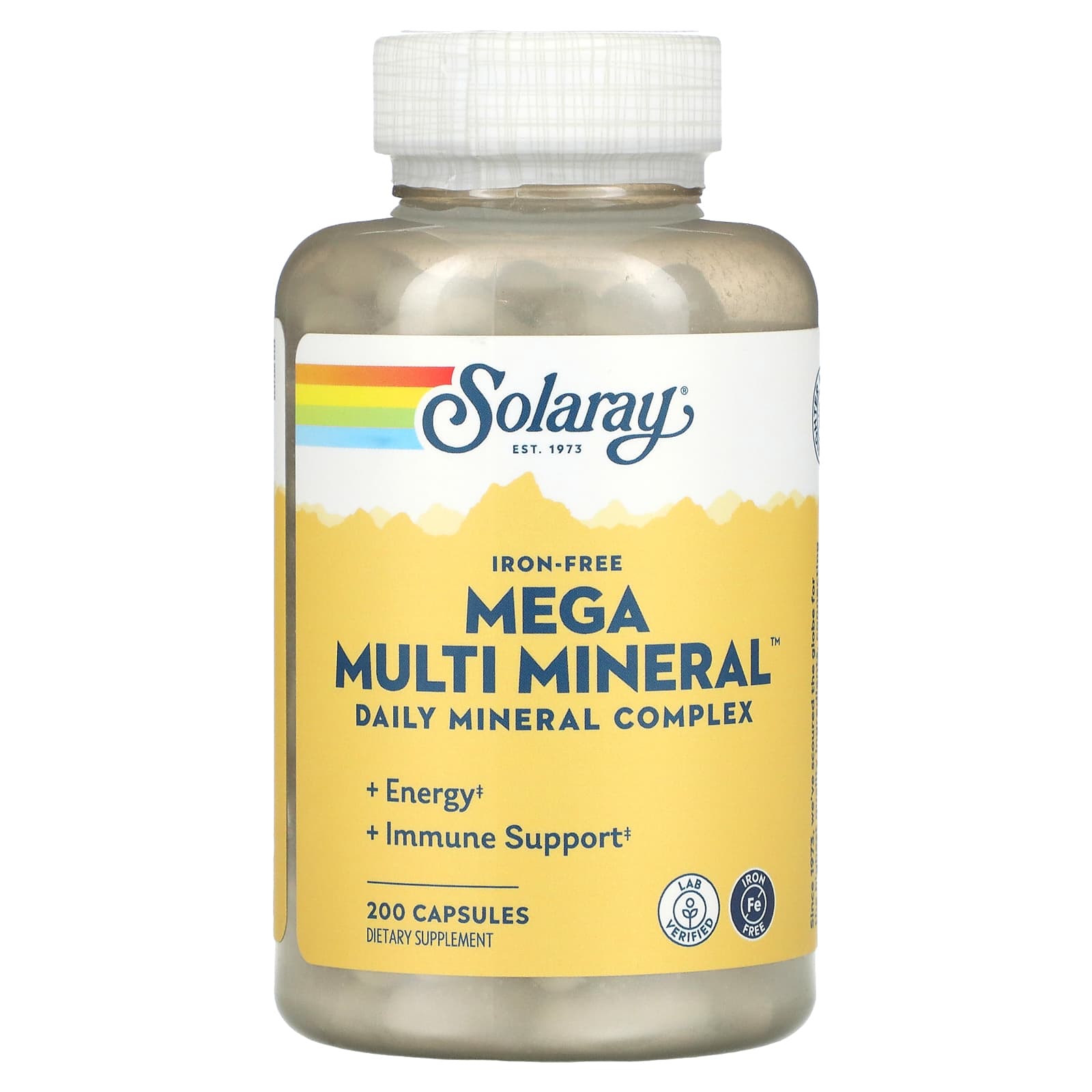 Solaray, Mega Multi Mineral, Iron Free, 200 Capsules UPC 076280045147 | HiLife Vitamins