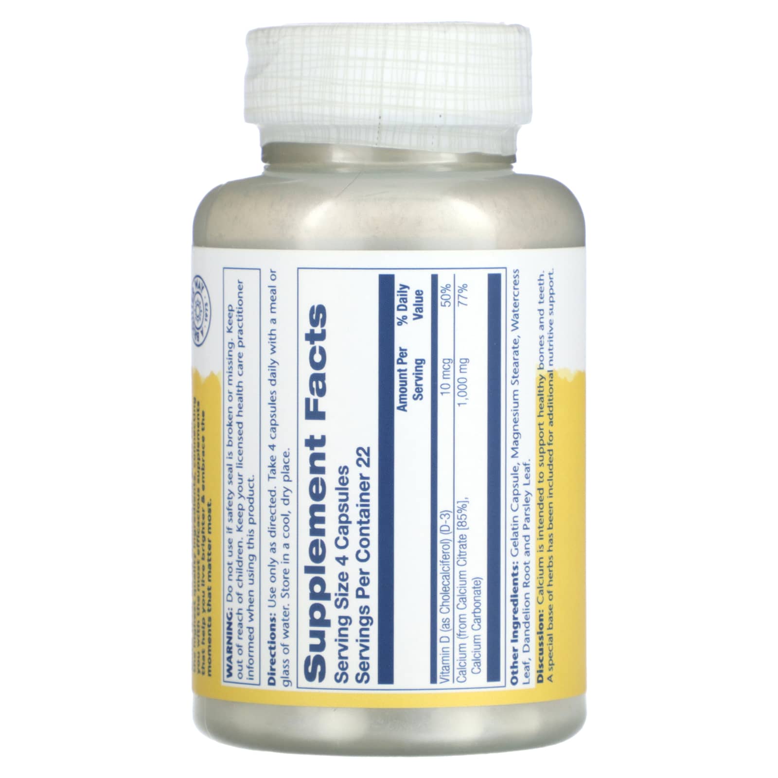 Solaray, Calcium Citrate with Vitamin D-3, 1,000 mg, 90 Capsules UPC 076280045833 | HiLife Vitamins