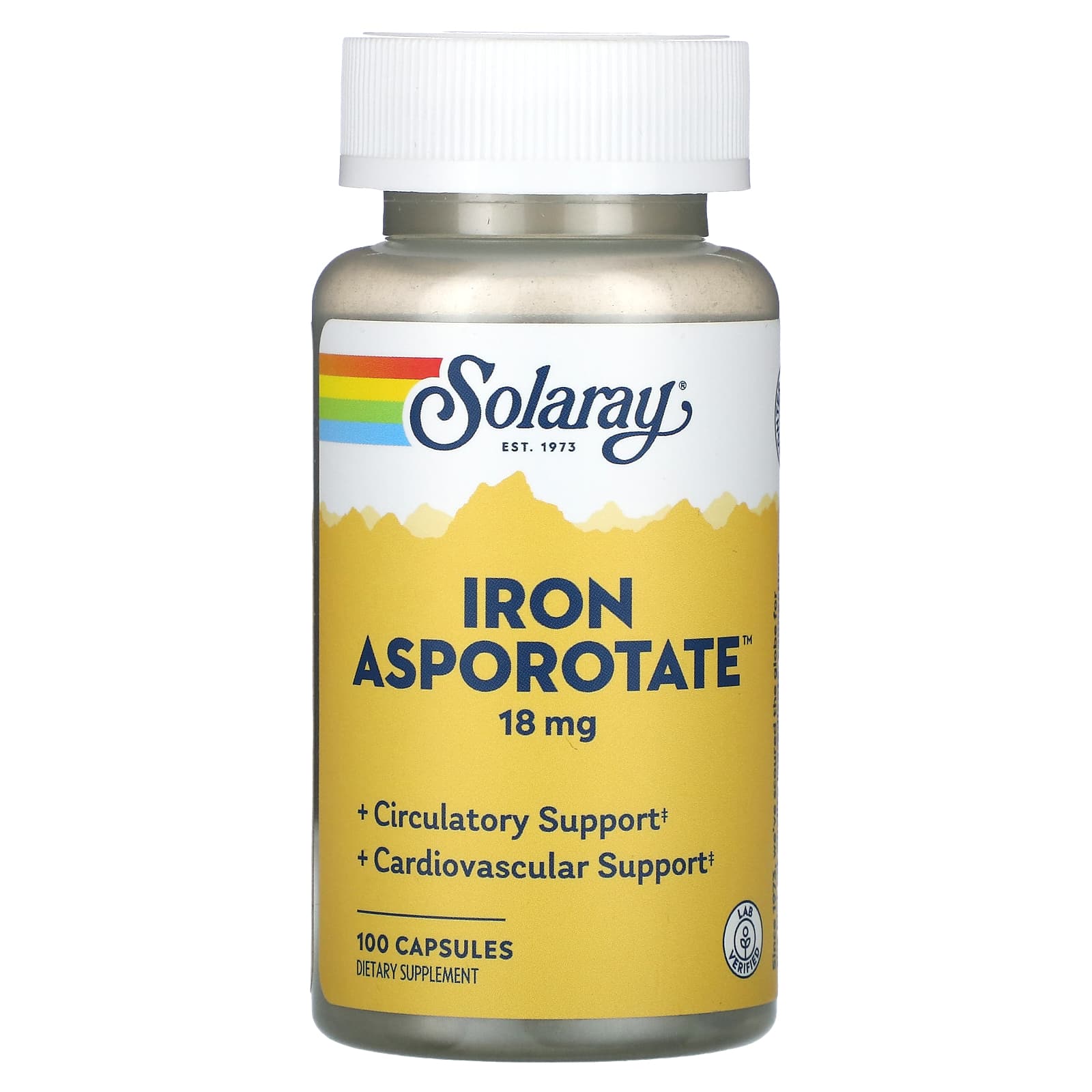 Solaray, Iron Asporotate, 18 mg, 100 Capsules UPC 076280046007 | HiLife Vitamins