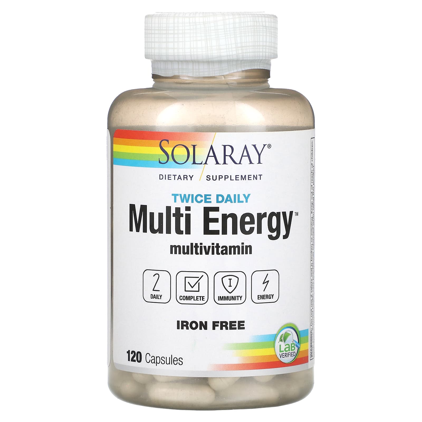 Solaray, Twice Daily, Multi Energy Multivitamin, Iron Free, 120 Capsules UPC 076280047455 | HiLife Vitamins